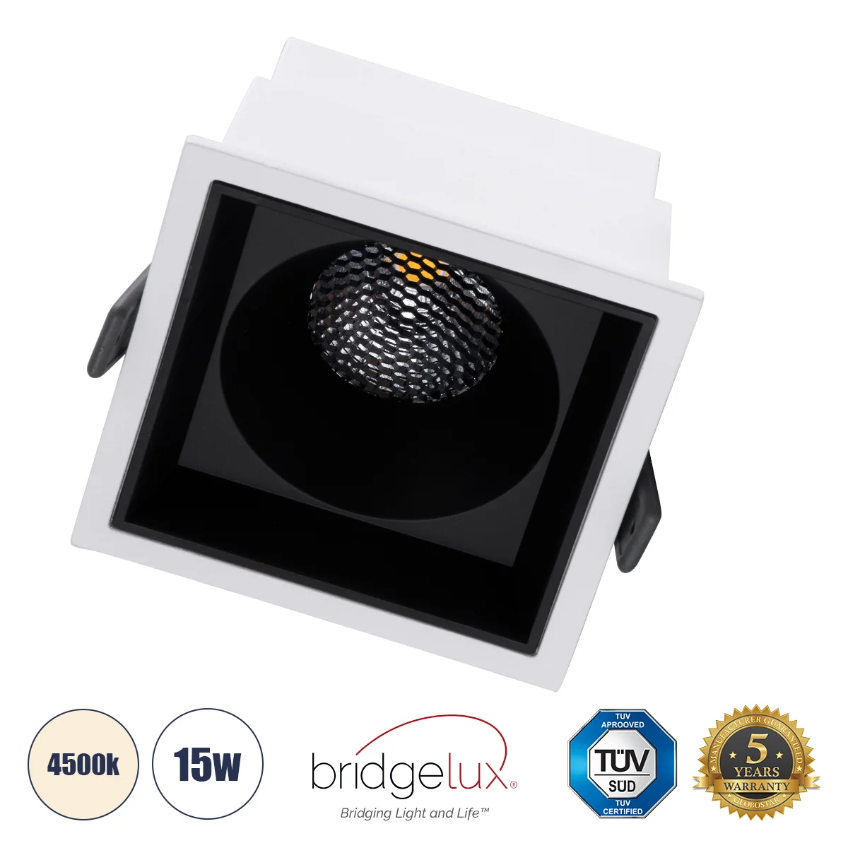 Φωτογραφία προϊόντος: GLOBOSTAR® PLUTO-B 60276 Χωνευτό Downlight Σποτ με Honeycomb Anti Glare Reflector LED 15W 1950lm 38° AC 220-240V IP20 Φυσικό Λευκό 4500K - Bridgelux COB Chip & TÜV SÜD Driver - Λευ