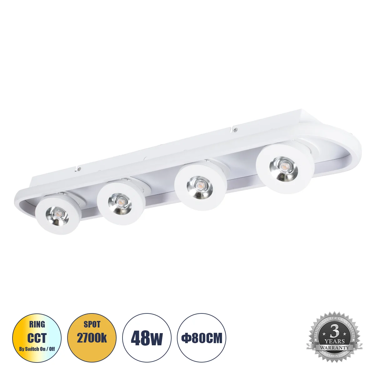 Φωτογραφία προϊόντος: GLOBOSTAR® NESPO 61215 Μοντέρνο Φωτιστικό Οροφής LED 48W 5376lm 360° & 45° AC 220-240V IP20 Ρυθμιζόμενο Λευκό CCT με On/Off 2700K/4500K/6000K - Lumileds SMD Chip - Λευκό Ματ - Μ80