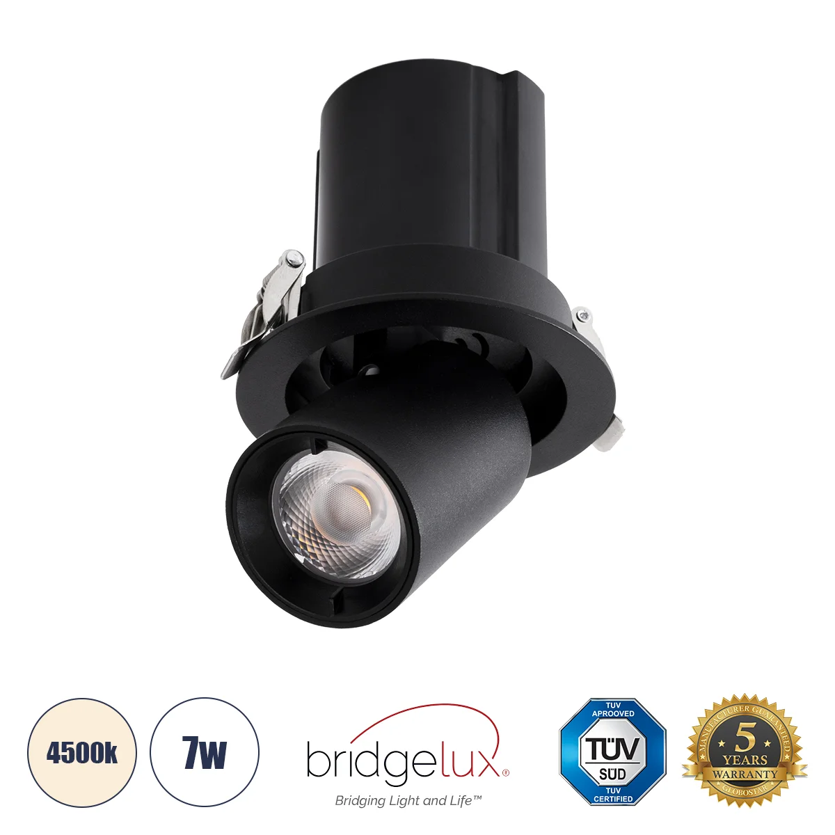 Φωτογραφία προϊόντος: GLOBOSTAR® VIRGO-S 60304 Χωνευτό Κινούμενο Downlight Σποτ LED 7W 910lm 36° AC 220-240V IP20 Φυσικό Λευκό 4500K - Bridgelux COB Chip & TÜV SÜD Driver - Μαύρο Ματ - Μ9 x Π9 x Υ9cm /