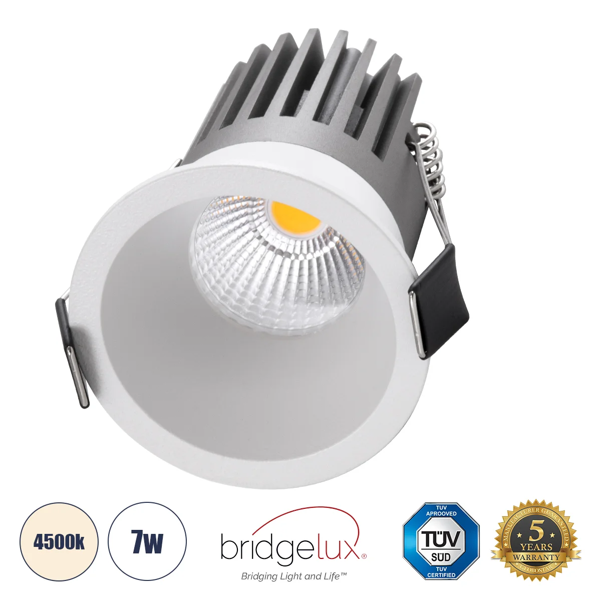 Φωτογραφία προϊόντος: GLOBOSTAR® MICRO-B 60242 Χωνευτό Downlight Σποτ LED 7W 910lm 38° AC 220-240V IP20 Φυσικό Λευκό 4500K - Bridgelux COB Chip & TÜV SÜD Driver - Λευκό Ματ - Μ6 x Π6 x Υ7.8cm / Q5cm - 5
