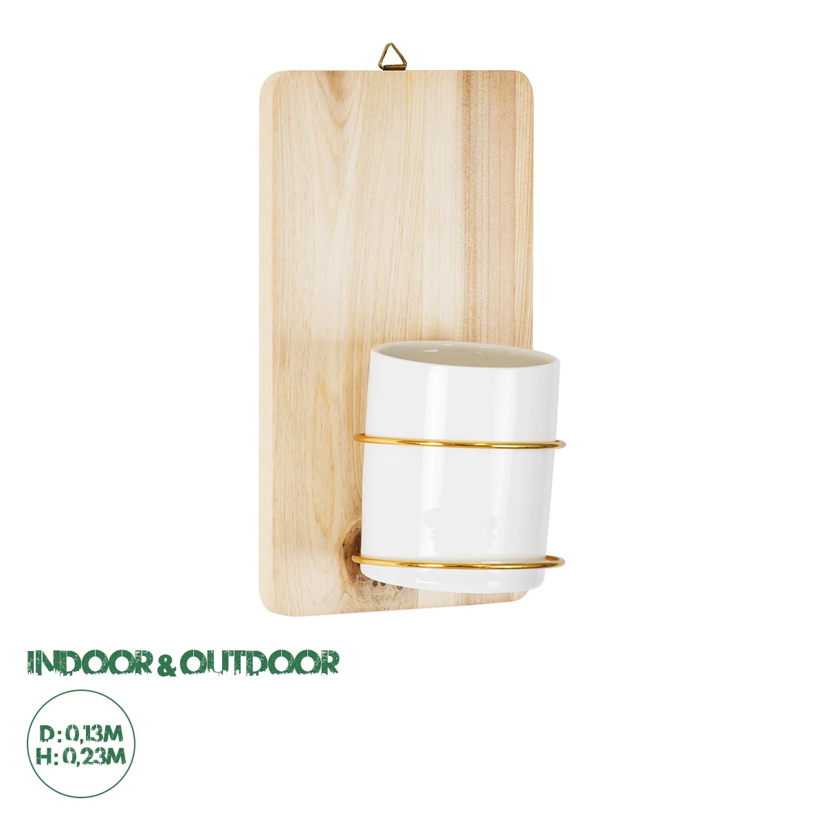 Φωτογραφία προϊόντος: GloboStar® Artificial Garden IKARIA 20472 Επιτοίχιο Πήλινο Κεραμικό Κασπώ Γλάστρα με Ξύλινη Βάση - Flower Pot Μπεζ με Λευκό & Χρυσό Φ13cm x Υ23cm