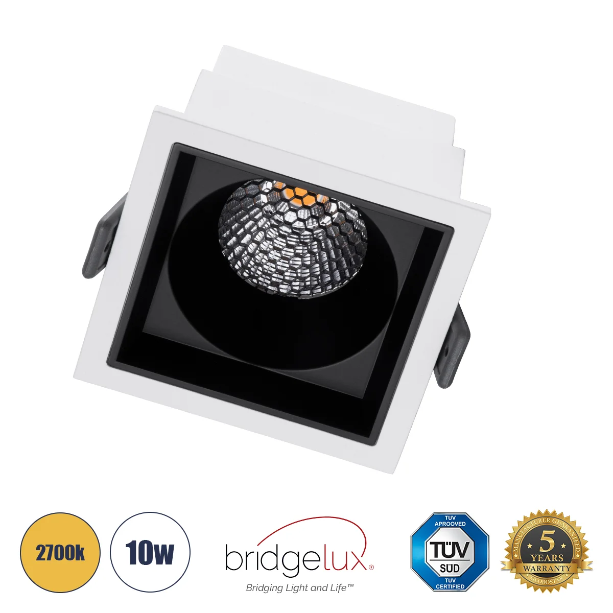 Φωτογραφία προϊόντος: GLOBOSTAR® PLUTO-M 60271 Χωνευτό Downlight Σποτ με Honeycomb Anti Glare Reflector LED 10W 1250lm 38° AC 220-240V IP20 Θερμό Λευκό 2700K - Bridgelux COB Chip & TÜV SÜD Driver - Λευκ