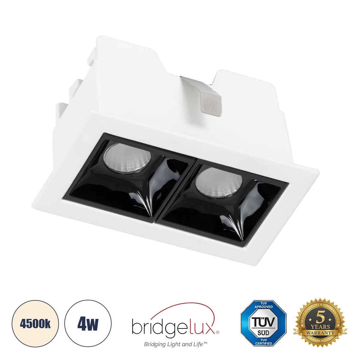 Φωτογραφία προϊόντος: GLOBOSTAR® LUMINAR 60316 Χωνευτό Downlight Σποτ LED 4W 560lm 36° AC 220-240V IP20 Φυσικό Λευκό 4500K - Osram SMD Chip & TÜV SÜD Driver - Λευκό & Μαύρο Ματ - Μ7.5 x Π4.3 x Υ4.5cm /