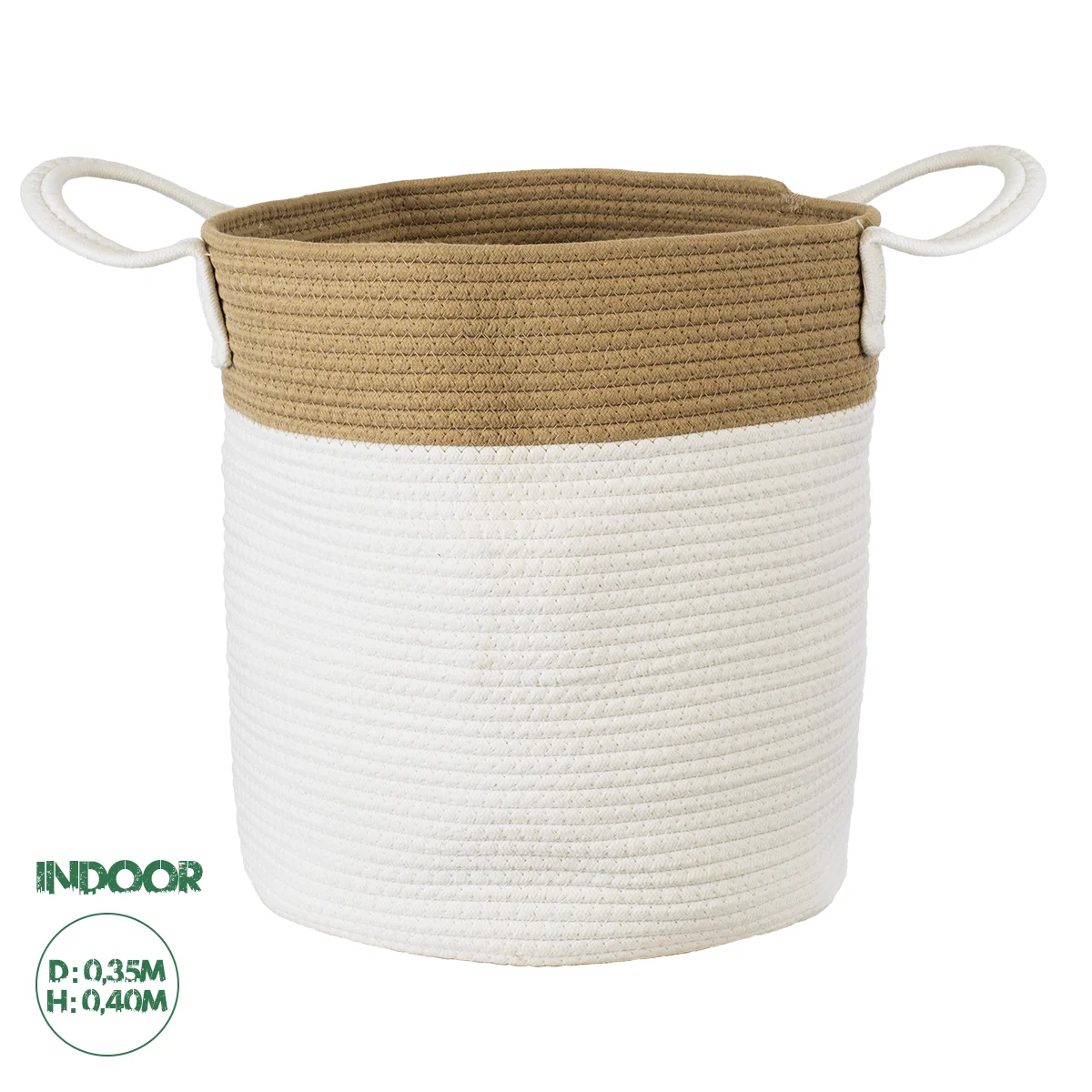 Φωτογραφία προϊόντος: GloboStar® Artificial Garden SAMOTHRAKI 20199 Διακοσμητικό Πλεκτό Καλάθι - Κασπώ Γλάστρα - Flower Pot Μπεζ με Λευκό Π35cm x Υ40cm