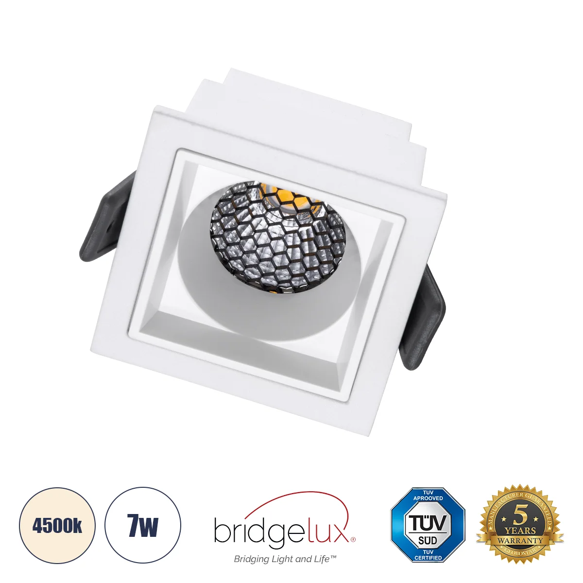 Φωτογραφία προϊόντος: GLOBOSTAR® PLUTO-S 60266 Χωνευτό Downlight Σποτ με Honeycomb Anti Glare Reflector LED 7W 910lm 38° AC 220-240V IP20 Φυσικό Λευκό 4500K - Bridgelux COB Chip & TÜV SÜD Driver - Λευκό