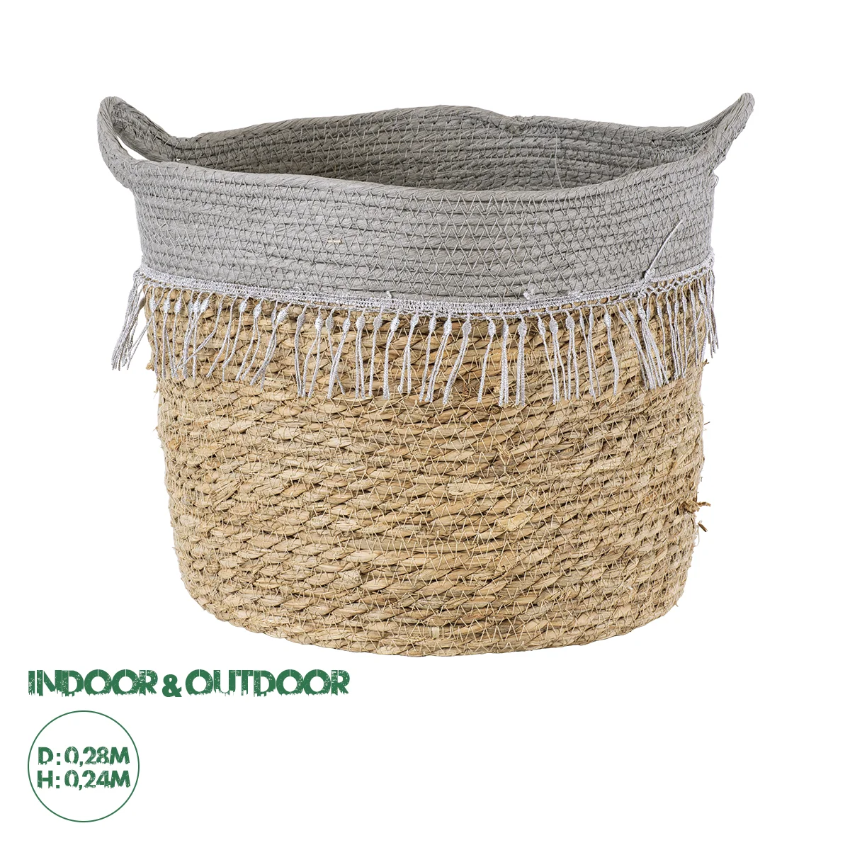 Φωτογραφία προϊόντος: GloboStar® Artificial Garden SYROS 20283 Διακοσμητικό Πλεκτό Καλάθι - Κασπώ Γλάστρα - Flower Pot Μπεζ με Γκρι Φ28cm x Υ24cm