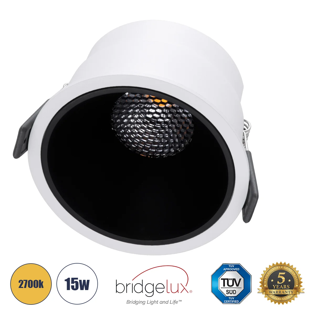 Φωτογραφία προϊόντος: GLOBOSTAR® PLUTO-B 60259 Χωνευτό Downlight Σποτ με Honeycomb Anti Glare Reflector LED 15W 1875lm 38° AC 220-240V IP20 Θερμό Λευκό 2700K - Bridgelux COB Chip & TÜV SÜD Driver - Λευκ