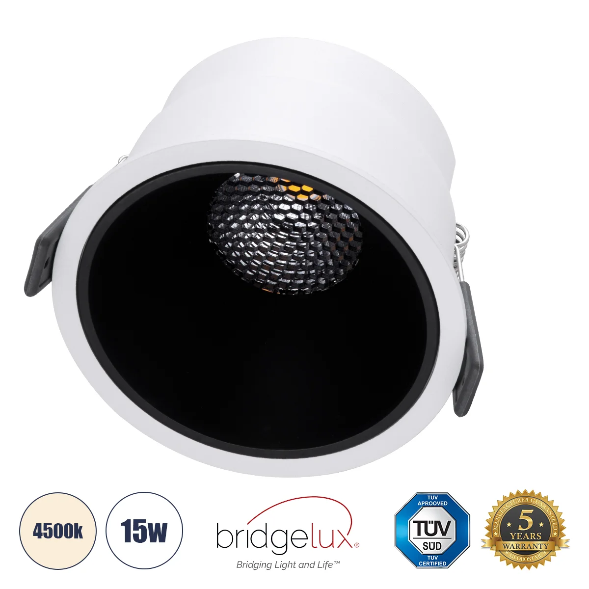 Φωτογραφία προϊόντος: GLOBOSTAR® PLUTO-B 60258 Χωνευτό Downlight Σποτ με Honeycomb Anti Glare Reflector LED 15W 1950lm 38° AC 220-240V IP20 Φυσικό Λευκό 4500K - Bridgelux COB Chip & TÜV SÜD Driver - Λευ