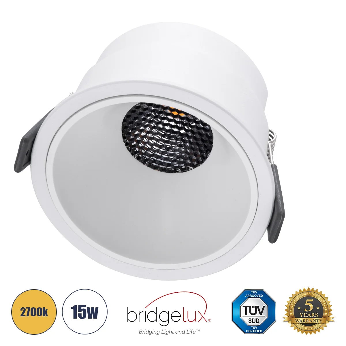 Φωτογραφία προϊόντος: GLOBOSTAR® PLUTO-B 60261 Χωνευτό Downlight Σποτ με Honeycomb Anti Glare Reflector LED 15W 1875lm 38° AC 220-240V IP20 Θερμό Λευκό 2700K - Bridgelux COB Chip & TÜV SÜD Driver - Λευκ