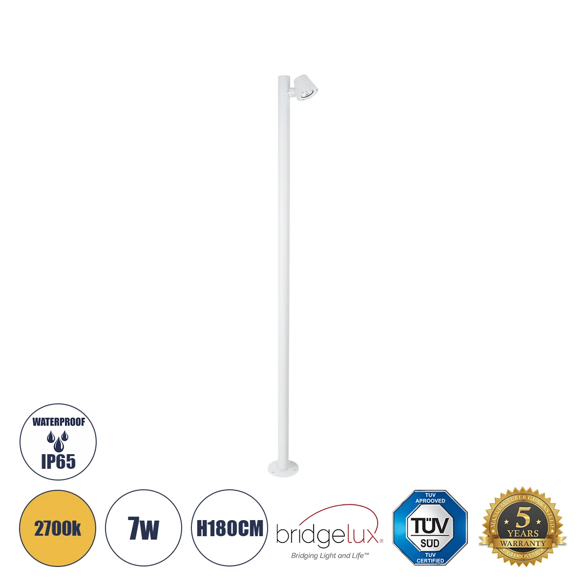 Φωτογραφία προϊόντος: GloboStar® GARDENIA 60509 Φωτιστικό Κήπου - Πάρκου - Πλατείας - Κολωνάκι Αρχιτεκτονικού Φωτισμού Εξωτερικού Χώρου LED 7W 700lm 60° AC220-240V Αδιάβροχο IP65 - Σώμα Αλουμινίου & Tem