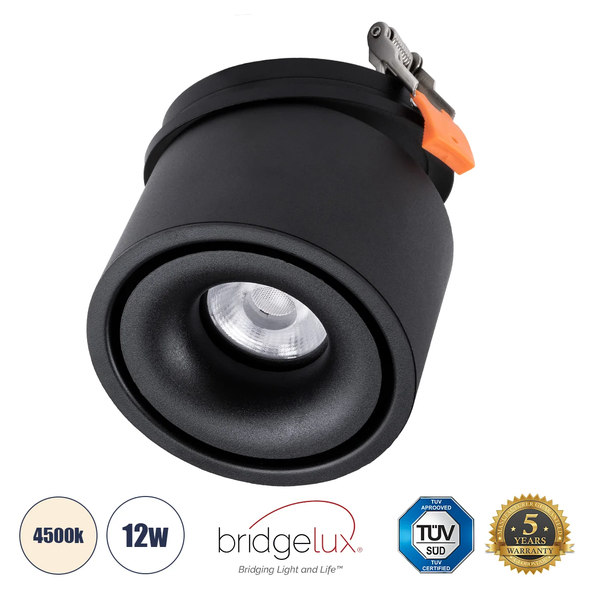 Φωτογραφία προϊόντος: GLOBOSTAR® OMEGA-R 60296 Χωνευτό Κινούμενο Downlight Σποτ LED 12W 1560lm 36° AC 220-240V IP20 Φυσικό Λευκό 4500K - Bridgelux COB Chip & TÜV SÜD Driver - Μαύρο Ματ - Μ10 x Π10 x Υ8.
