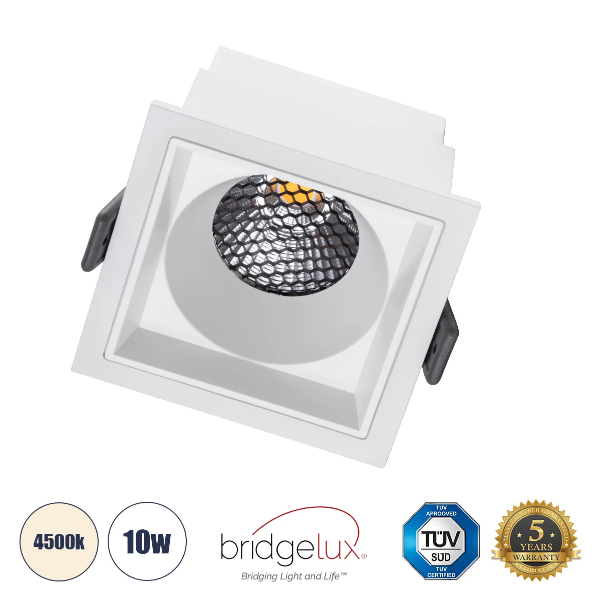 Φωτογραφία προϊόντος: GLOBOSTAR® PLUTO-M 60272 Χωνευτό Downlight Φωτιστικό Σποτ με Honeycomb Anti Glare Reflector LED 10W 1300lm 38° AC 220-240V IP20 Φυσικό Λευκό 4500K - Bridgelux COB Chip & TÜV SÜD Dr