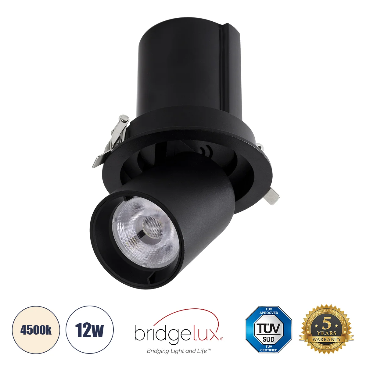 Φωτογραφία προϊόντος: GLOBOSTAR® VIRGO-M 60308 Χωνευτό Κινούμενο Downlight Σποτ LED 12W 1560lm 36° AC 220-240V IP20 Φυσικό Λευκό 4500K - Bridgelux COB Chip & TÜV SÜD Driver - Μαύρο Ματ - Μ11 x Π11 x Υ11