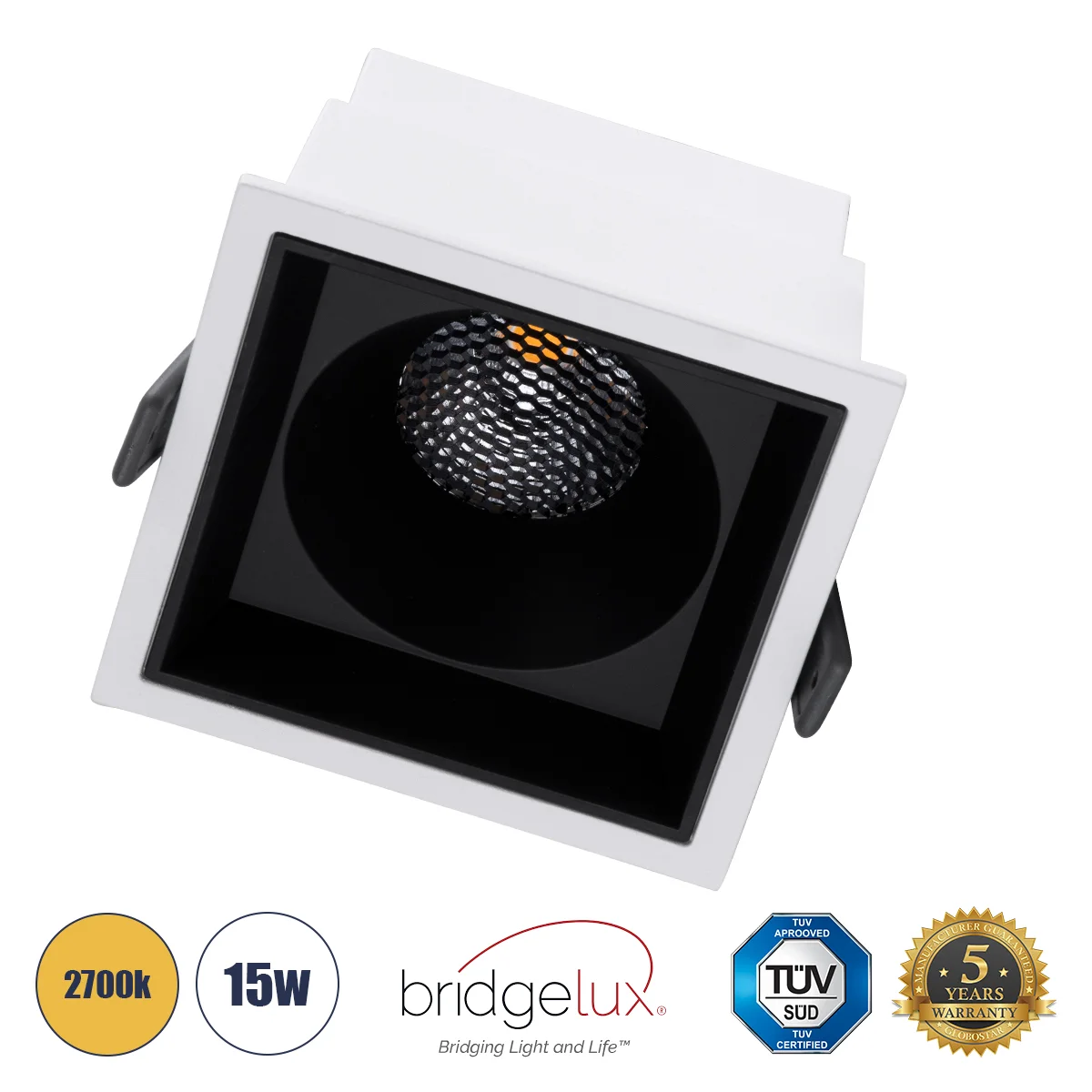 Φωτογραφία προϊόντος: GLOBOSTAR® PLUTO-B 60277 Χωνευτό Downlight Σποτ με Honeycomb Anti Glare Reflector LED 15W 1875lm 38° AC 220-240V IP20 Θερμό Λευκό 2700K - Bridgelux COB Chip & TÜV SÜD Driver - Λευκ