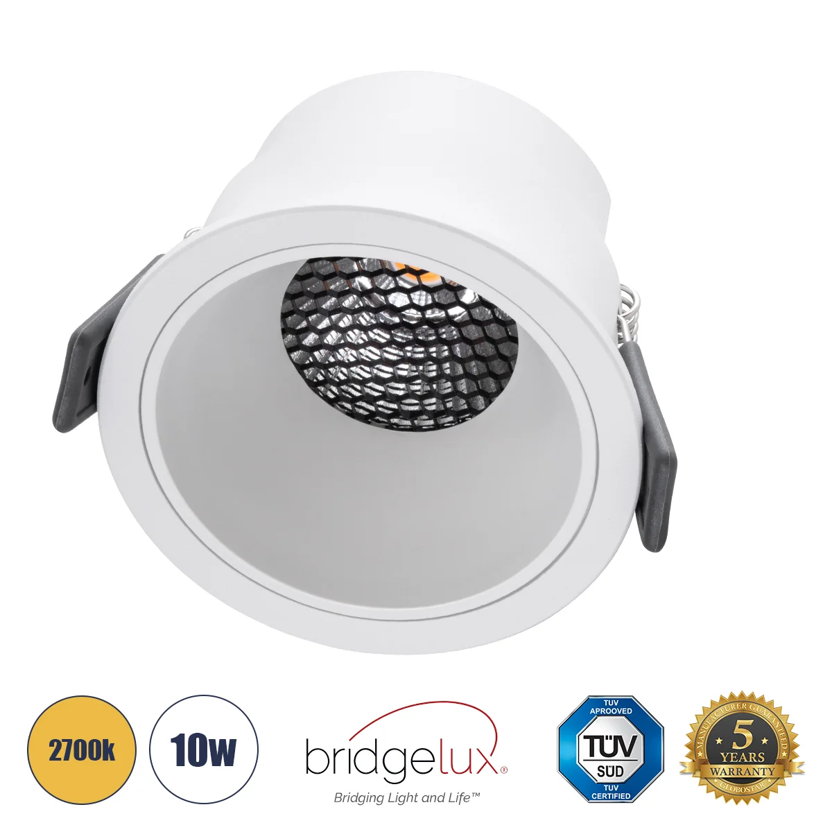 Φωτογραφία προϊόντος: GLOBOSTAR® PLUTO-M 60255 Χωνευτό Downlight Σποτ με Honeycomb Anti Glare Reflector LED 10W 1250lm 38° AC 220-240V IP20 Θερμό Λευκό 2700K - Bridgelux COB Chip & TÜV SÜD Driver - Λευκ