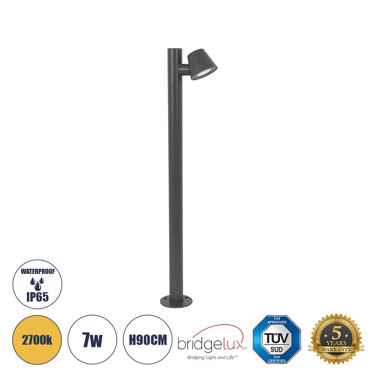 Φωτογραφία προϊόντος: GloboStar® GARDENIA 60507 Φωτιστικό Κήπου - Κολωνάκι Αρχιτεκτονικού Φωτισμού Εξωτερικού Χώρου LED 7W 700lm 60° AC220-240V Αδιάβροχο IP65 - Σώμα Αλουμινίου & Tempered Glass - Μ12 x