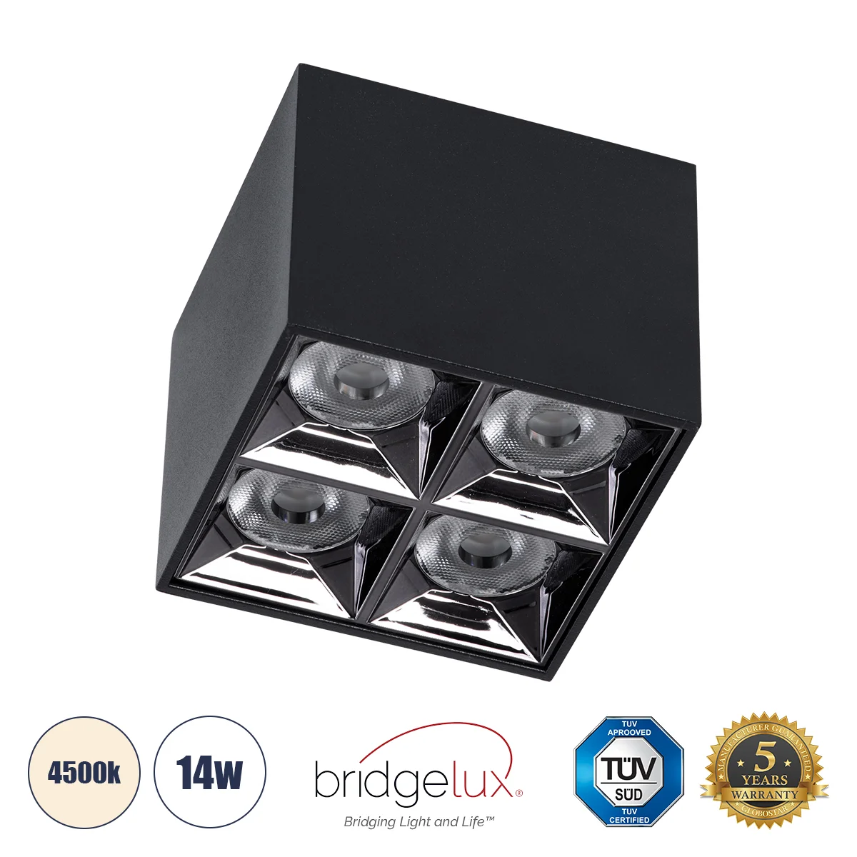 Φωτογραφία προϊόντος: GLOBOSTAR® LUMINAR 60332 Downlight Σποτ LED 14W 1960lm 36° AC 220-240V IP20 Φυσικό Λευκό 4500K - Osram SMD Chip & TÜV SÜD Driver - Μαύρο Ματ - Μ8.2 x Π8.2 x Υ6.6cm - 5 Χρόνια Εγγύη
