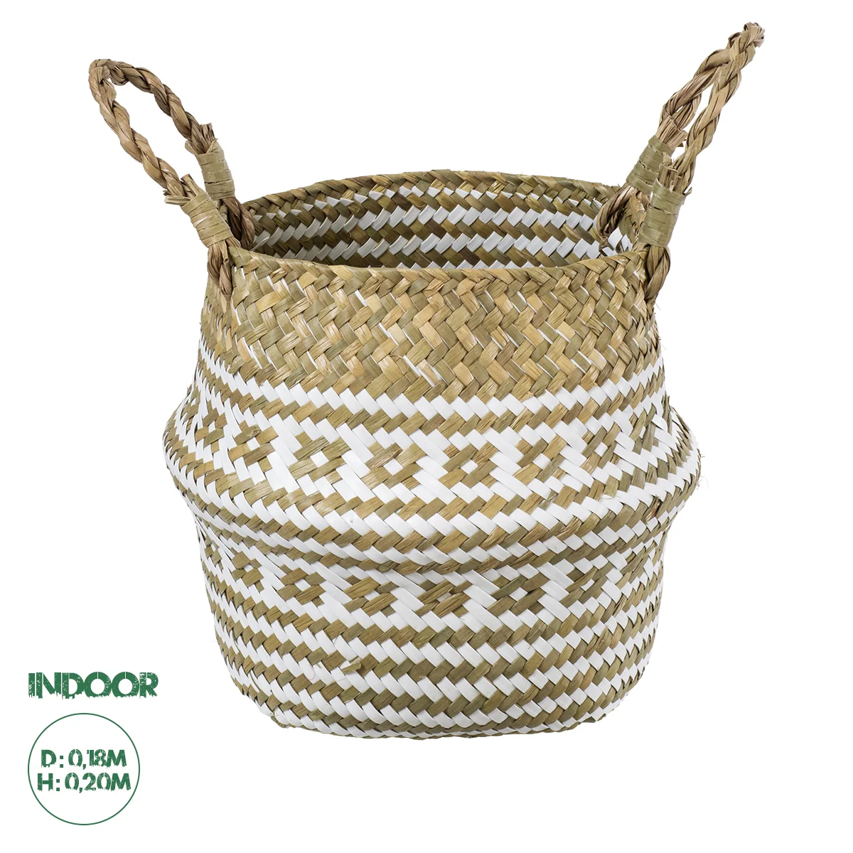 Φωτογραφία προϊόντος: GloboStar® Artificial Garden SYMI 20338 Διακοσμητικό Ψάθινο Καλάθι - Κασπώ Γλάστρα - Flower Pot Μπεζ με Λευκό Φ18cm x Υ20cm