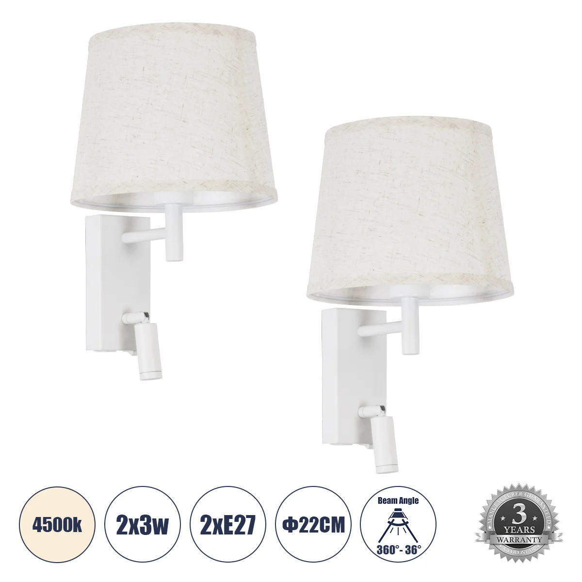 Φωτογραφία προϊόντος: GLOBOSTAR® ROULETTE-R 61380 Μοντέρνο Φωτιστικό Τοίχου - Απλίκα Ξενοδοχείου Reading Light με Φορτιστή USB 3A & Ντουί 1 x E27 LED 3W 360lm 36° & 360° AC 220-240V IP20 Φυσικό Λευκό 45