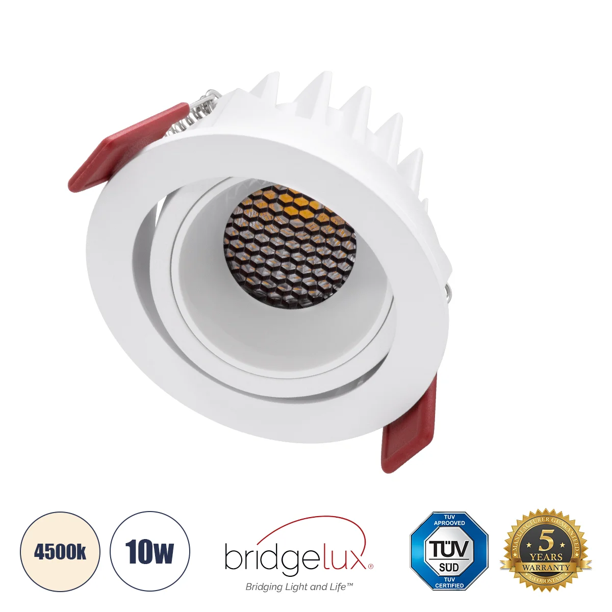 Φωτογραφία προϊόντος: GLOBOSTAR® LEO-R 60284 Χωνευτό Κινούμενο Downlight Σποτ με Honeycomb Anti Glare Reflector LED 10W 1300lm 38° AC 220-240V IP20 Φυσικό Λευκό 4500K - Bridgelux COB Chip & TÜV SÜD Driv