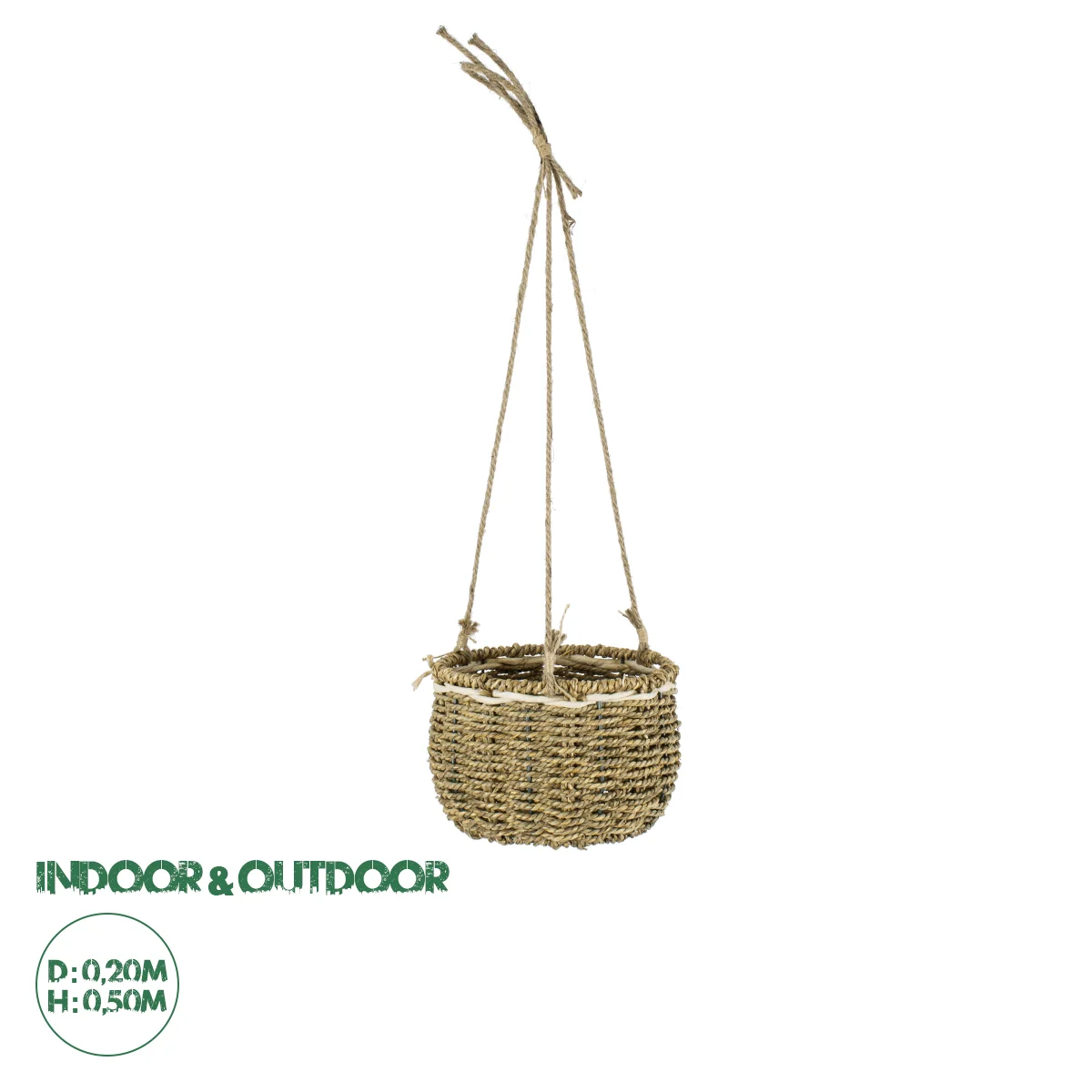 Φωτογραφία προϊόντος: GloboStar® Artificial Garden POROS 20489 Κρεμαστό Πλεκτό Καλάθι - Κασπώ Γλάστρα - Flower Pot Μπεζ Φ20cm x Υ50cm