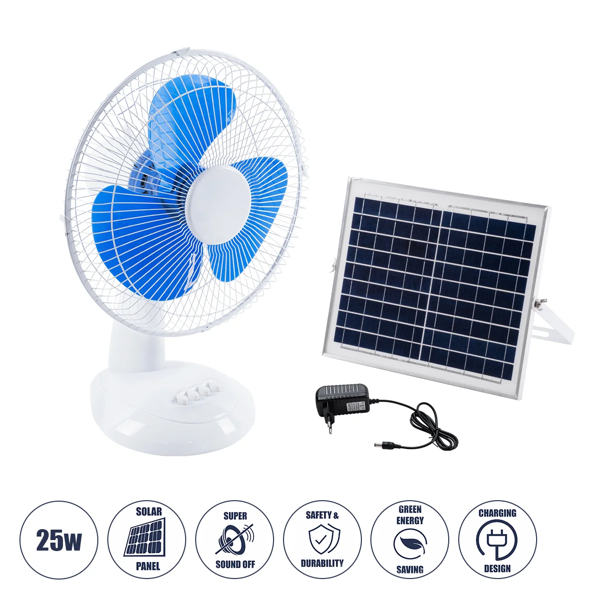 Φωτογραφία προϊόντος: GloboStar® SOLARI-FAN 85353 Solar Fan Αυτόνομος Ηλιακός Επιτραπέζιος Ανεμιστήρας 25W 2 Λειτουργιών Ρεύματος με AC 220-240V ή με Φωτοβολταϊκό Panel 9V 12W & Επαναφορτιζόμενη Μπαταρί