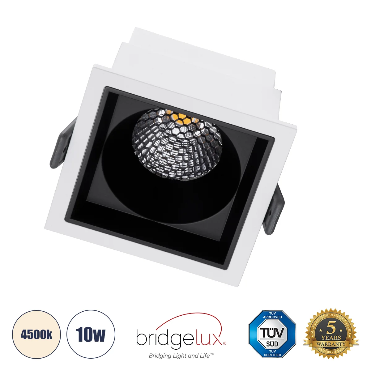 Φωτογραφία προϊόντος: GLOBOSTAR® PLUTO-M 60270 Χωνευτό Downlight Σποτ με Honeycomb Anti Glare Reflector LED 10W 1300lm 38° AC 220-240V IP20 Φυσικό Λευκό 4500K - Bridgelux COB Chip & TÜV SÜD Driver - Λευ