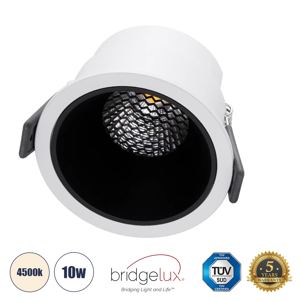 Φωτογραφία προϊόντος: GLOBOSTAR® PLUTO-M 60252 Χωνευτό Downlight Σποτ με Honeycomb Anti Glare Reflector LED 10W 1300lm 38° AC 220-240V IP20 Φυσικό Λευκό 4500K - Bridgelux COB Chip & TÜV SÜD Driver - Λευ