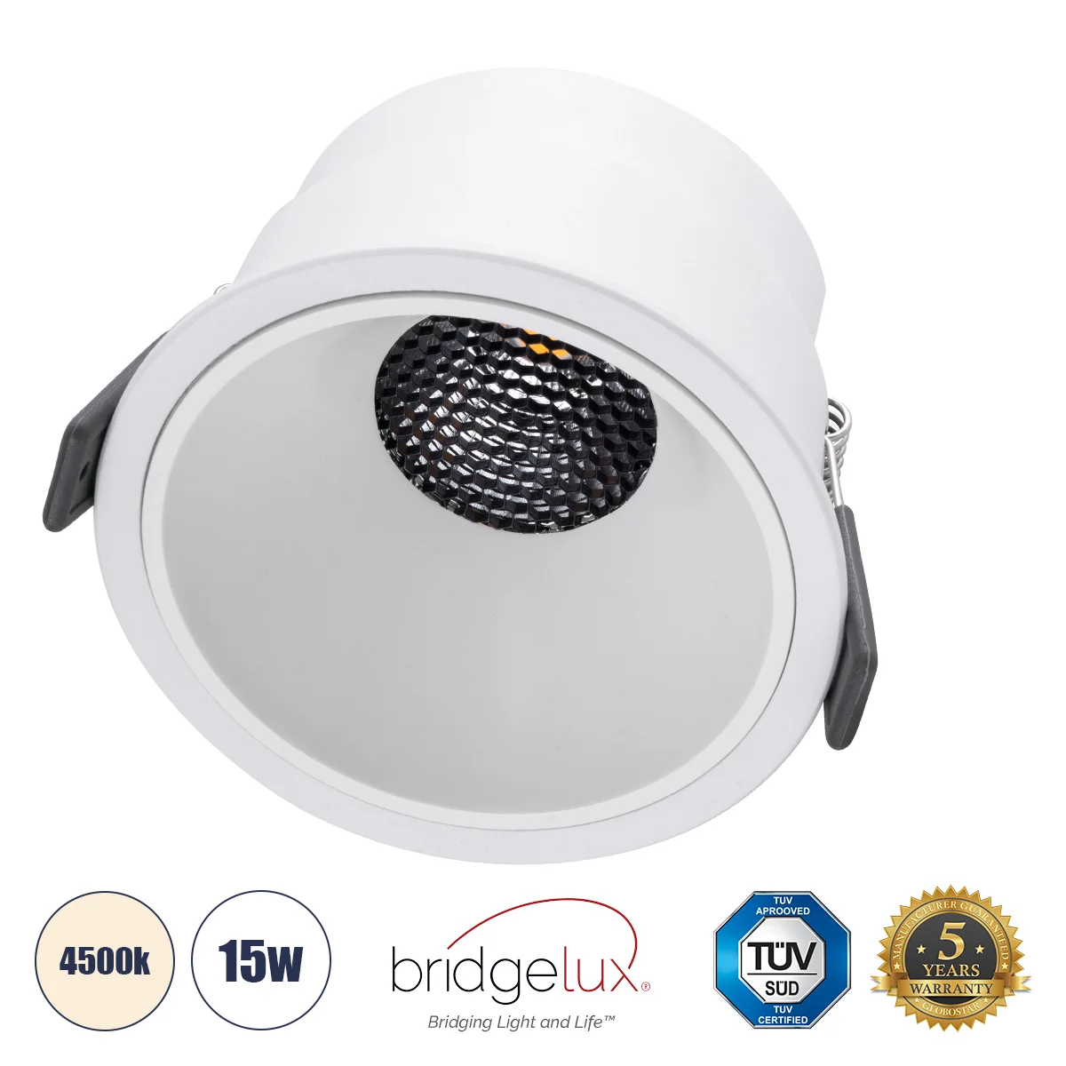 Φωτογραφία προϊόντος: GLOBOSTAR® PLUTO-B 60260 Χωνευτό Downlight Σποτ με Honeycomb Anti Glare Reflector LED 15W 1950lm 38° AC 220-240V IP20 Φυσικό Λευκό 4500K - Bridgelux COB Chip & TÜV SÜD Driver - Λευ
