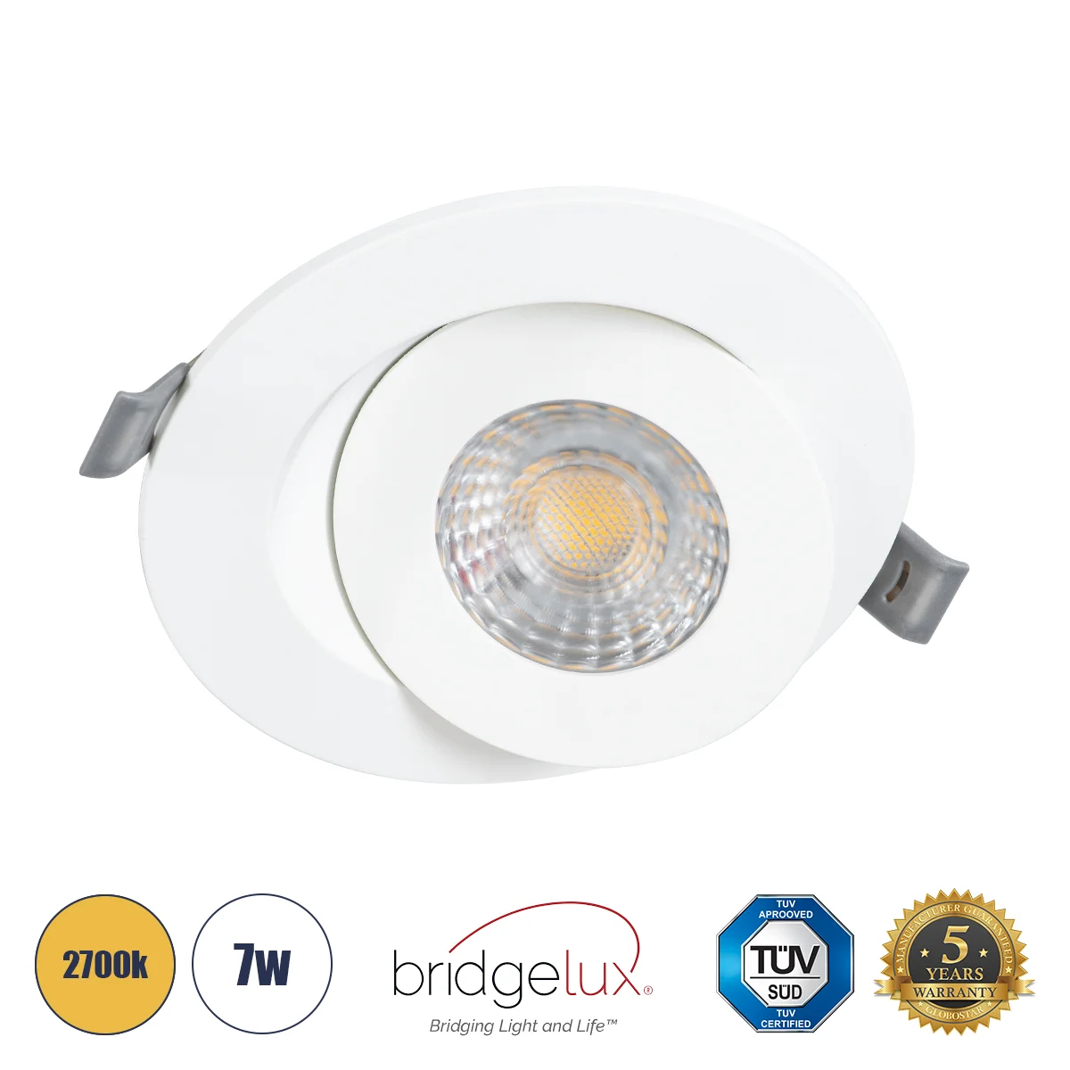 Φωτογραφία προϊόντος: GLOBOSTAR® LEXIS JOINT 60991 Χωνευτό Κινούμενο Downlight Σποτ LED 7W 660lm 45° AC 220-240V Αδιάβροχο IP44 Θερμό Λευκό 2700K - Bridgelux SMD Chip & TÜV SÜD Driver - Λευκό Ματ - Μ12