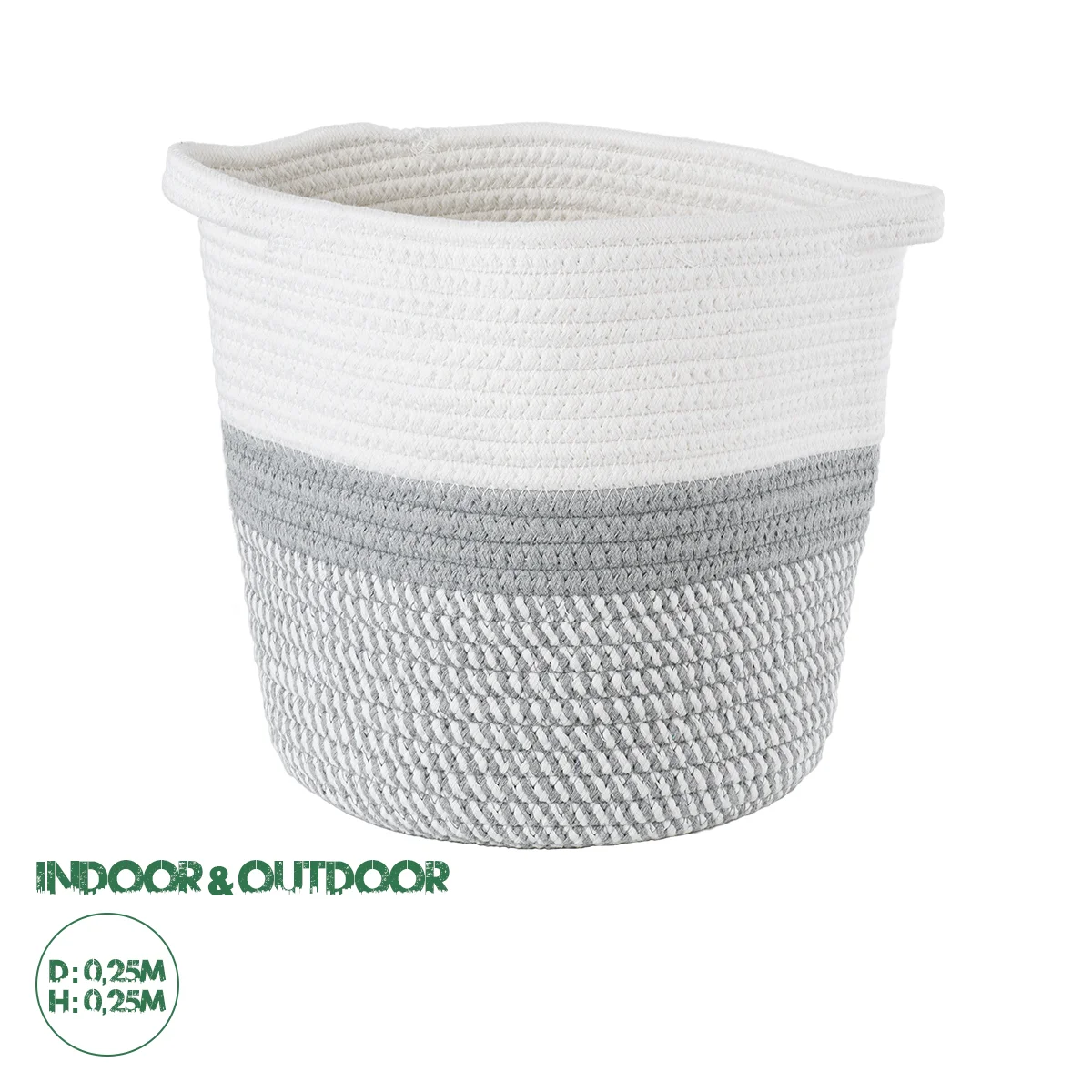 Φωτογραφία προϊόντος: GloboStar® Artificial Garden POSITANO 20319 Διακοσμητικό Πλεκτό Καλάθι - Κασπώ Γλάστρα - Flower Pot Γκρι με Λευκό Φ25cm x Υ25cm