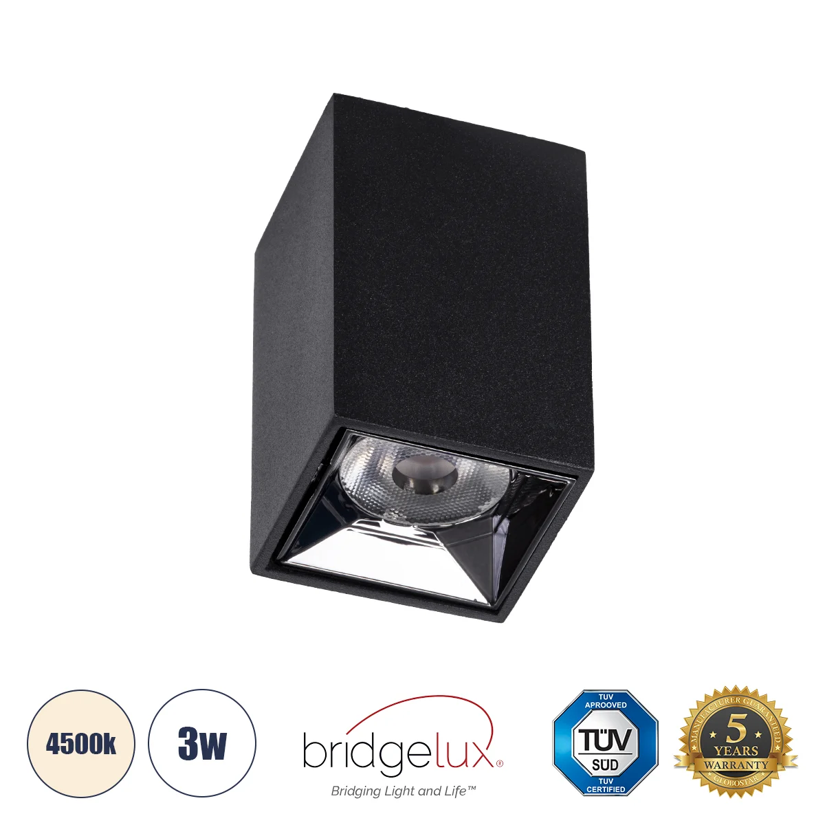 Φωτογραφία προϊόντος: GLOBOSTAR® LUMINAR 60320 Downlight Σποτ LED 3W 420lm 36° AC 220-240V IP20 Φυσικό Λευκό 4500K - Osram SMD Chip & TÜV SÜD Driver - Μαύρο Ματ - Μ4.2 x Π4.2 x Υ6.6cm - 5 Χρόνια Εγγύηση
