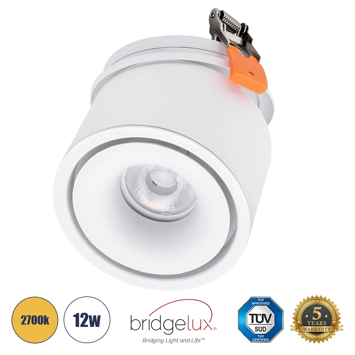 Φωτογραφία προϊόντος: GLOBOSTAR® OMEGA-R 60295 Χωνευτό Κινούμενο Downlight Σποτ LED 12W 1500lm 36° AC 220-240V IP20 Θερμό Λευκό 2700K - Bridgelux COB Chip & TÜV SÜD Driver - Λευκό Ματ - Μ10 x Π10 x Υ8.2