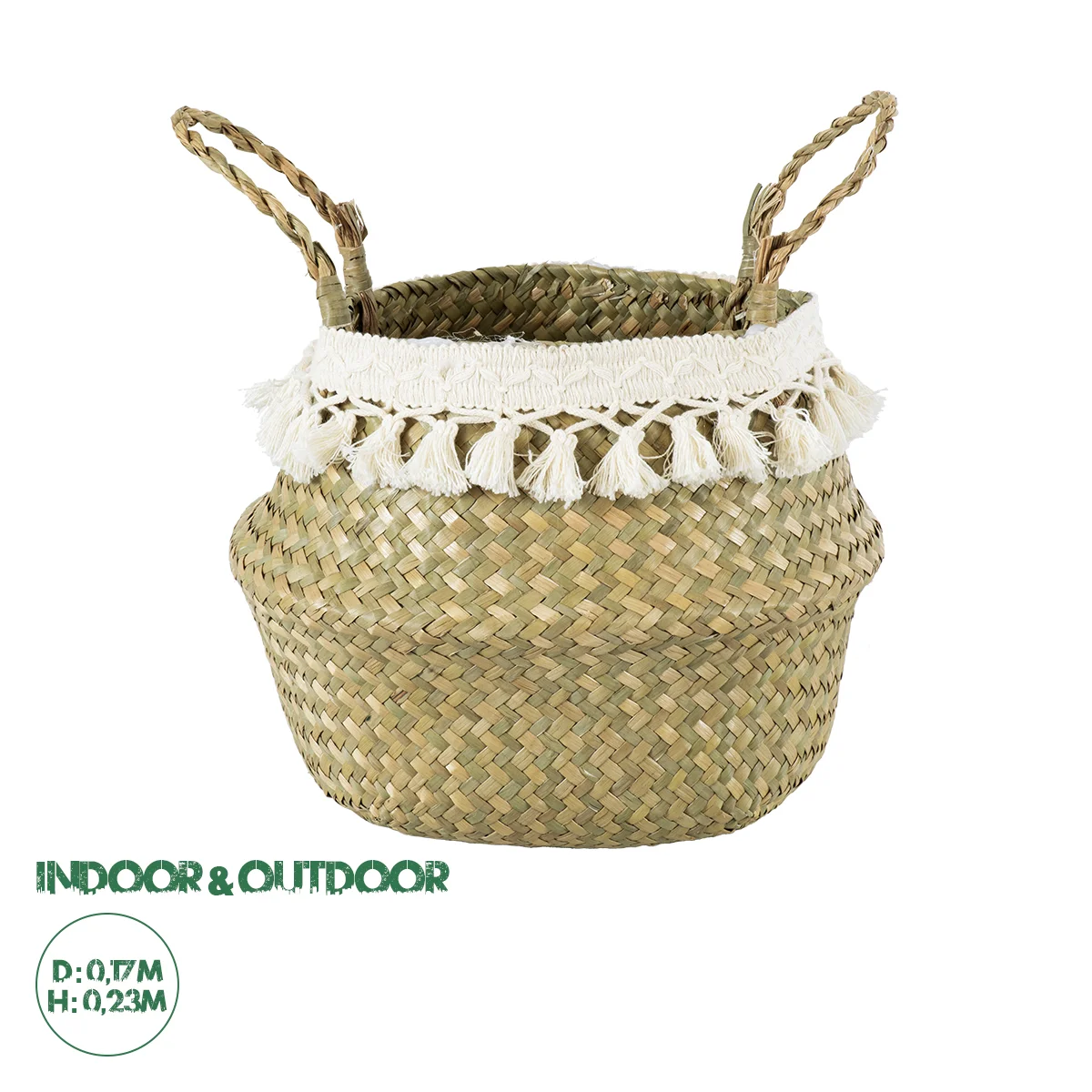 Φωτογραφία προϊόντος: GloboStar® Artificial Garden MILOS 20306 Διακοσμητικό Ψάθινο Καλάθι - Κασπώ Γλάστρα - Flower Pot Μπεζ με Μακραμέ Φ17cm x Υ23cm