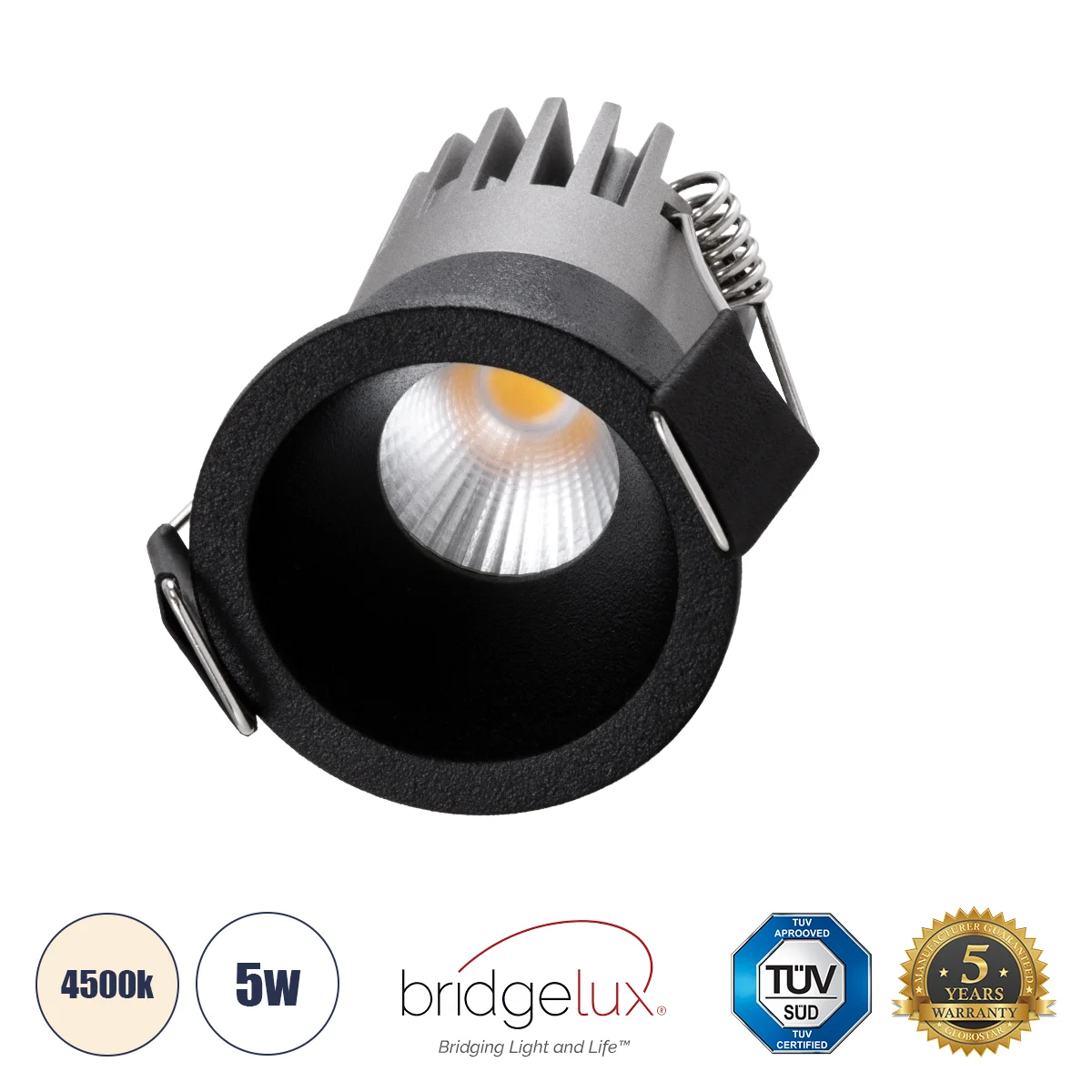 Φωτογραφία προϊόντος: GLOBOSTAR® MICRO-S 60238 Χωνευτό Downlight Σποτ LED 5W 650lm 38° AC 220-240V IP20 Φυσικό Λευκό 4500K - Bridgelux COB Chip & TÜV SÜD Driver - Μαύρο Ματ - Μ4 x Π4 x Υ5.9cm / Q3.5cm -