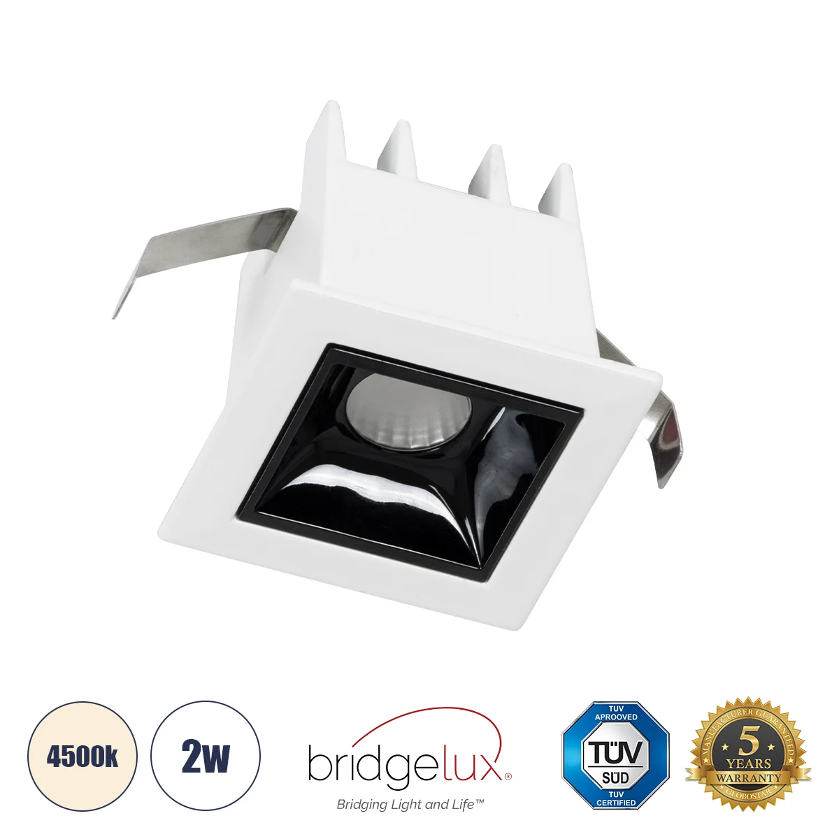 Φωτογραφία προϊόντος: GLOBOSTAR® LUMINAR 60314 Χωνευτό Downlight Σποτ LED 2W 280lm 36° AC 220-240V IP20 Φυσικό Λευκό 4500K - Osram SMD Chip & TÜV SÜD Driver - Λευκό & Μαύρο Ματ - Μ4.3 x Π4.3 x Υ4.5cm /