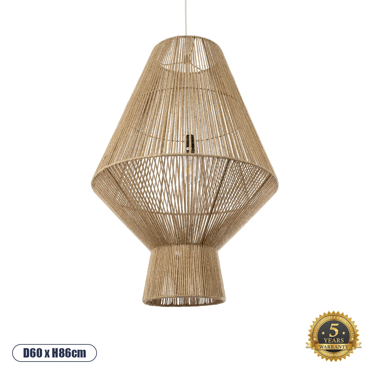 Φωτογραφία προϊόντος: GLOBOSTAR® CAYMAN 01854 Boho Κρεμαστό Φωτιστικό Οροφής με Ντουί 1 x E27 AC 220-240V IP20 - Μπεζ - Μ60 x Π60 x Υ86cm