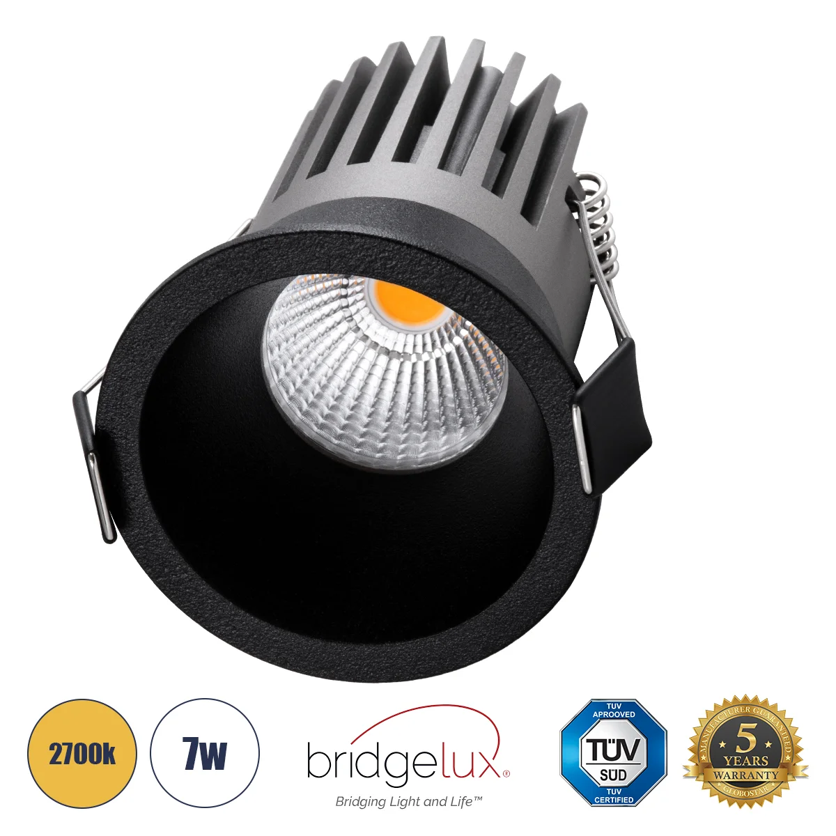 Φωτογραφία προϊόντος: GLOBOSTAR® MICRO-B 60245 Χωνευτό Downlight Σποτ LED 7W 875lm 38° AC 220-240V IP20 Θερμό Λευκό 2700K - Bridgelux COB Chip & TÜV SÜD Driver - Μαύρο Ματ - Μ6 x Π6 x Υ7.8cm / Q5cm - 5