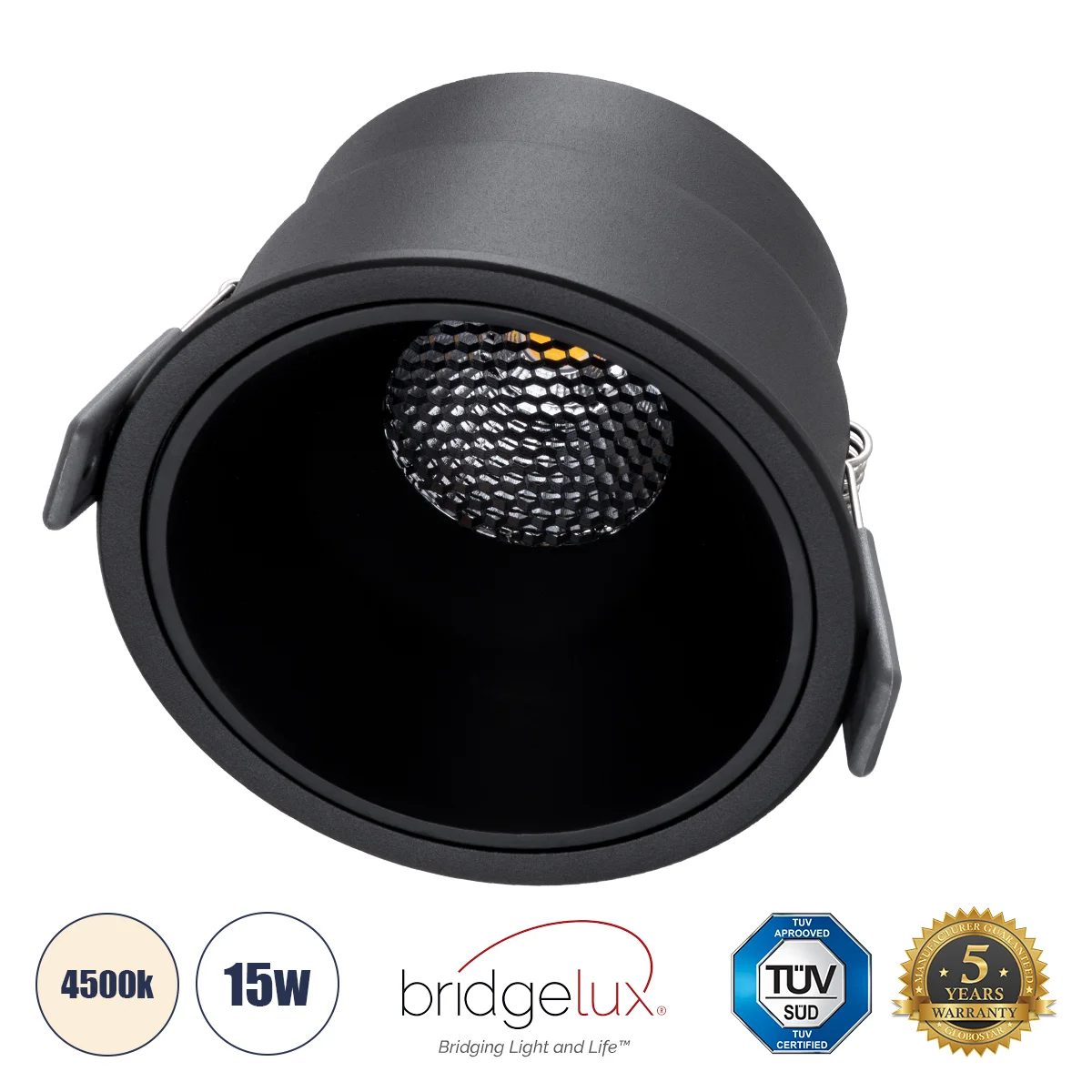 Φωτογραφία προϊόντος: GLOBOSTAR® PLUTO-B 60262 Χωνευτό Downlight Σποτ με Honeycomb Anti Glare Reflector LED 15W 1950lm 38° AC 220-240V IP20 Φυσικό Λευκό 4500K - Bridgelux COB Chip & TÜV SÜD Driver - Μαύ