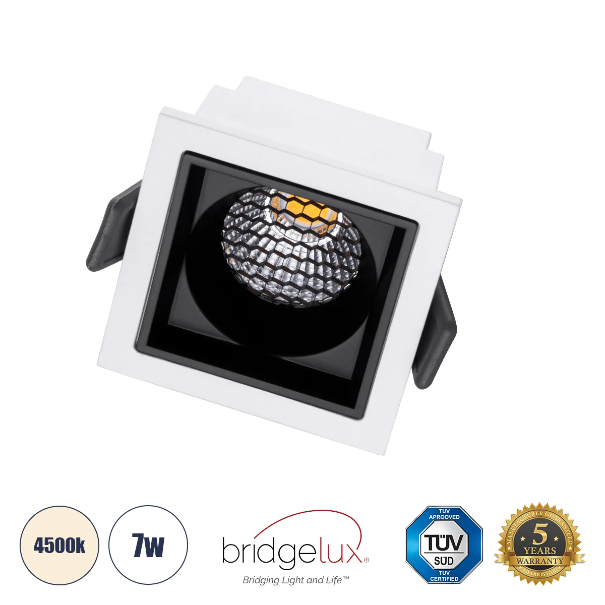 Φωτογραφία προϊόντος: GLOBOSTAR® PLUTO-S 60264 Χωνευτό Downlight Σποτ με Honeycomb Anti Glare Reflector LED 7W 910lm 38° AC 220-240V IP20 Φυσικό Λευκό 4500K - Bridgelux COB Chip & TÜV SÜD Driver - Λευκό
