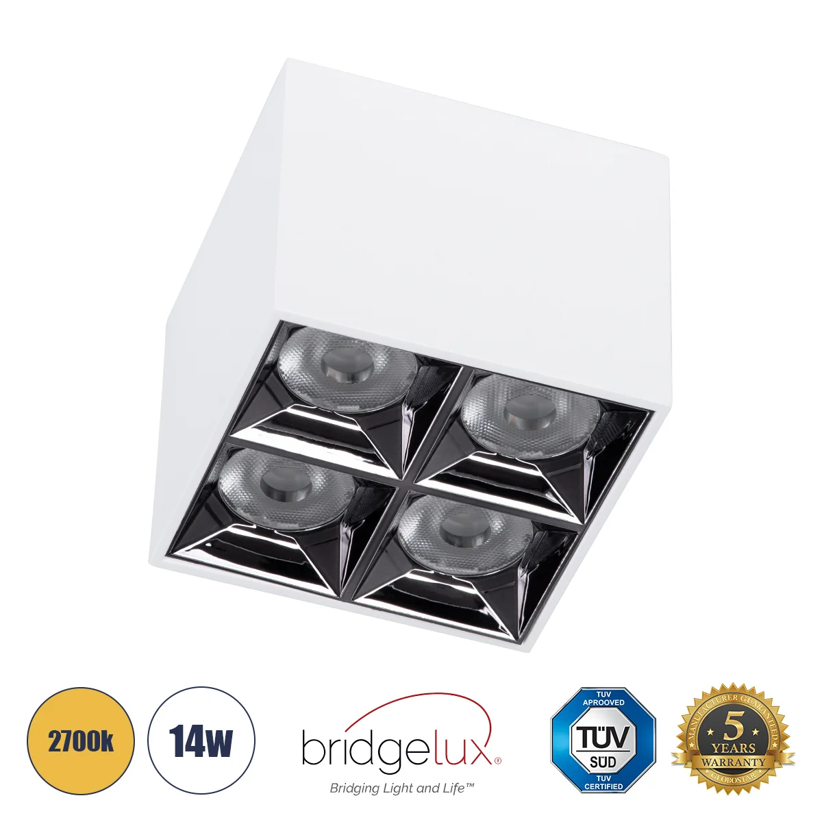 Φωτογραφία προϊόντος: GLOBOSTAR® LUMINAR 60335 Downlight Σποτ LED 14W 1890lm 36° AC 220-240V IP20 Θερμό Λευκό 2700K - Osram SMD Chip & TÜV SÜD Driver - Λευκό Ματ - Μ8.2 x Π8.2 x Υ6.6cm - 5 Χρόνια Εγγύησ