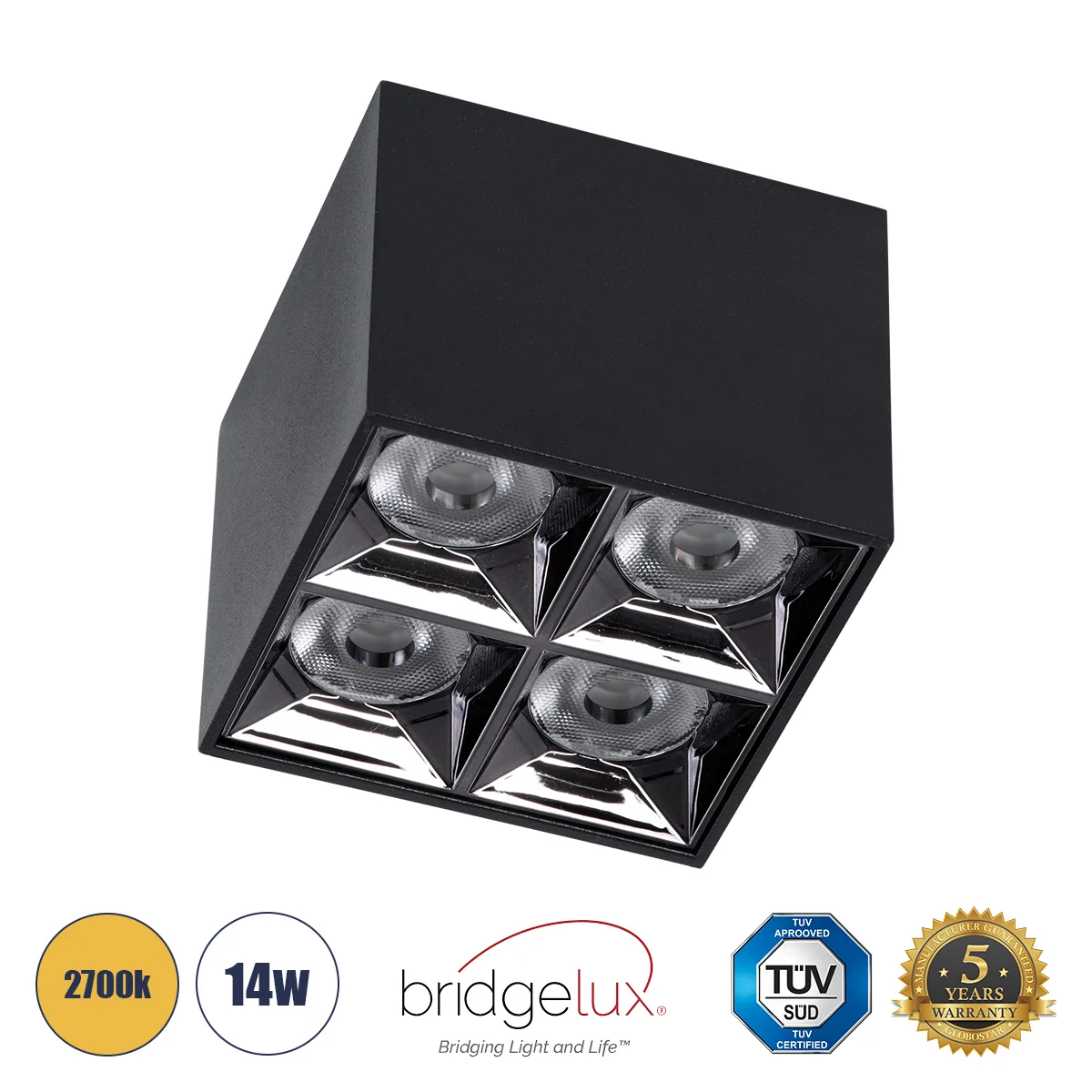 Φωτογραφία προϊόντος: GLOBOSTAR® LUMINAR 60333 Downlight Σποτ LED 14W 1890lm 36° AC 220-240V IP20 Θερμό Λευκό 2700K - Osram SMD Chip & TÜV SÜD Driver - Μαύρο Ματ - Μ8.2 x Π8.2 x Υ6.6cm - 5 Χρόνια Εγγύησ