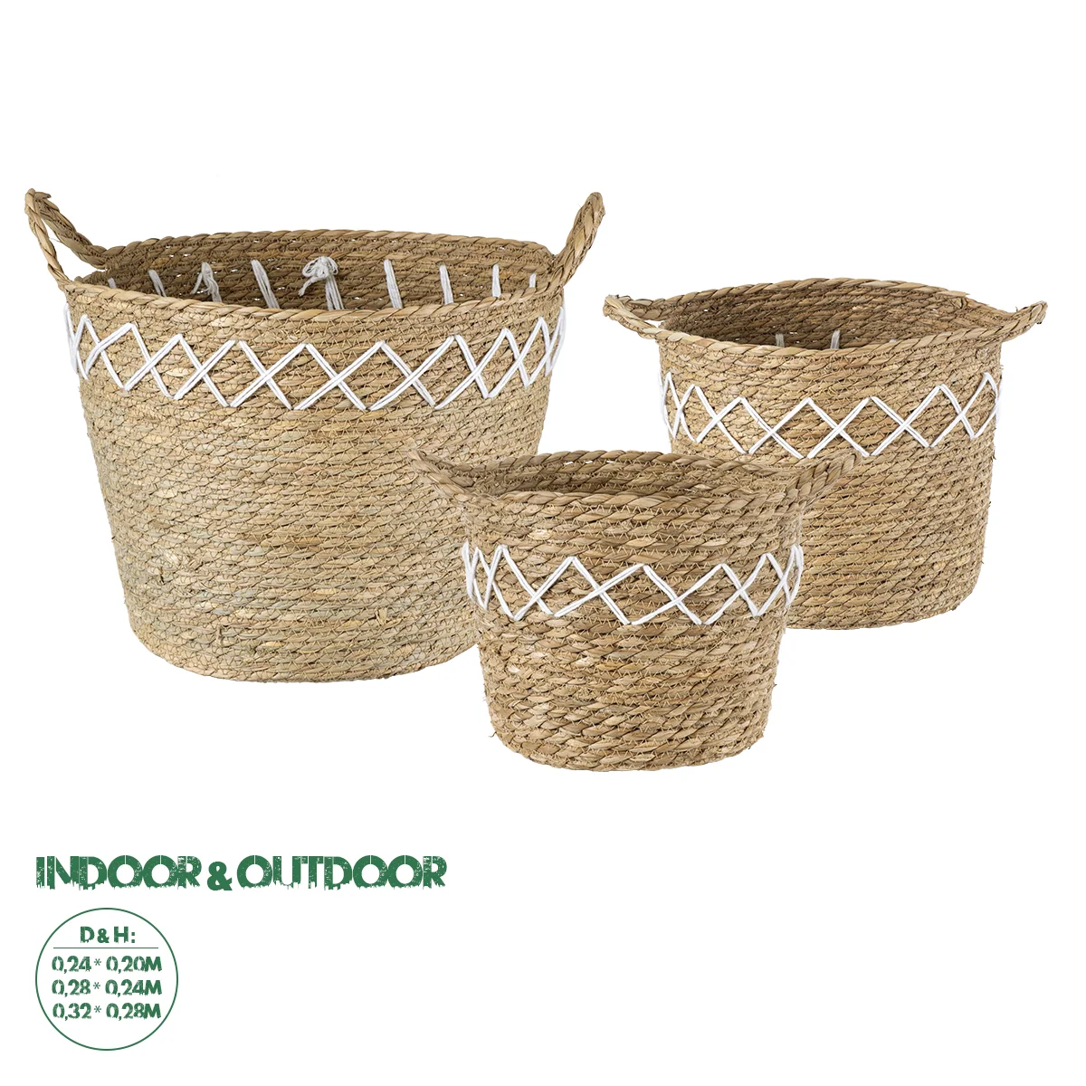 Φωτογραφία προϊόντος: GloboStar® Artificial Garden ZAKYNTHOS 20336 ΣΕΤ 3 Διακοσμητικά Πλεκτά Καλάθια - Κασπώ Γλάστρες - Flower Pots Μπεζ με Μακραμέ A:Φ24cm x Υ20cm B:Φ28cm x Υ24cm C:Φ32cm x Υ28cm
