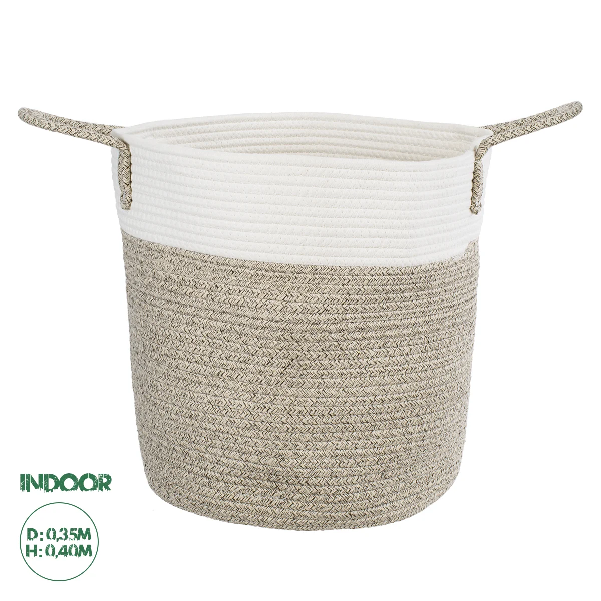 Φωτογραφία προϊόντος: GloboStar® Artificial Garden CHALKI 20200 Διακοσμητικό Πλεκτό Καλάθι - Κασπώ Γλάστρα - Flower Pot Μπεζ Σκούρο με Λευκό Π35cm x Υ40cm