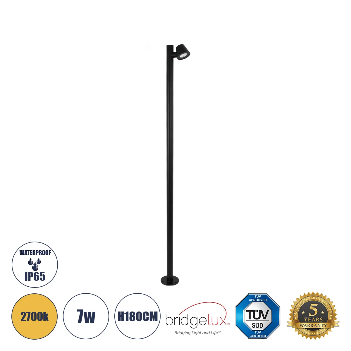 Φωτογραφία προϊόντος: GloboStar® GARDENIA 60511 Φωτιστικό Κήπου - Πάρκου - Πλατείας - Κολωνάκι Αρχιτεκτονικού Φωτισμού Εξωτερικού Χώρου LED 7W 700lm 60° AC220-240V Αδιάβροχο IP65 - Σώμα Αλουμινίου & Tem