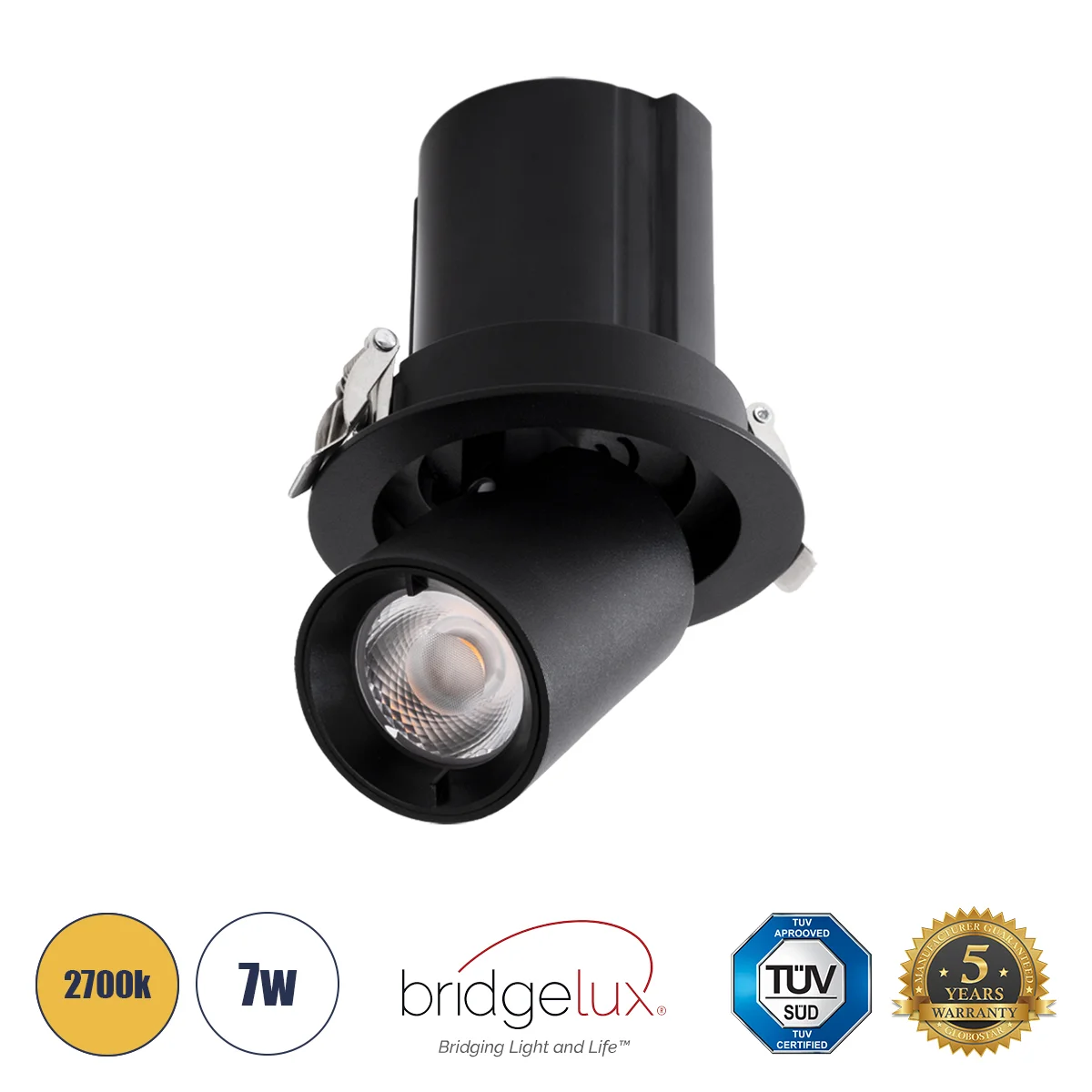 Φωτογραφία προϊόντος: GLOBOSTAR® VIRGO-S 60305 Χωνευτό Κινούμενο Downlight Σποτ LED 7W 875lm 36° AC 220-240V IP20 Θερμό Λευκό 2700K - Bridgelux COB Chip & TÜV SÜD Driver - Μαύρο Ματ - Μ9 x Π9 x Υ9cm / Q