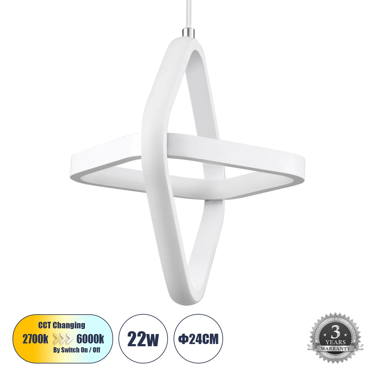 Φωτογραφία προϊόντος: GLOBOSTAR® ROSE 61065 Μοντέρνο Κρεμαστό Φωτιστικό Οροφής LED 22W 2640lm 300° AC 220-240V IP20 Ρυθμιζόμενο Λευκό CCT με On/Off 2700K/4500K/6000K - Lumileds SMD Chip - Λευκό Ματ - Μ2