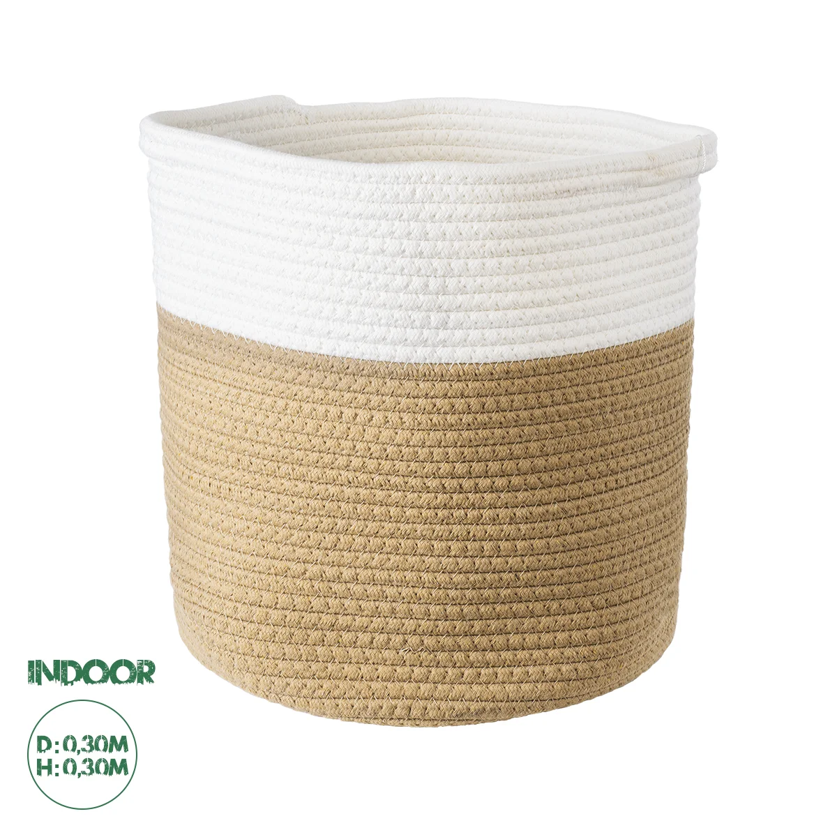 Φωτογραφία προϊόντος: GloboStar® Artificial Garden PALAWAN 20202 Διακοσμητικό Πλεκτό Καλάθι - Κασπώ Γλάστρα - Flower Pot Μπεζ με Λευκό Π30cm x Υ30cm