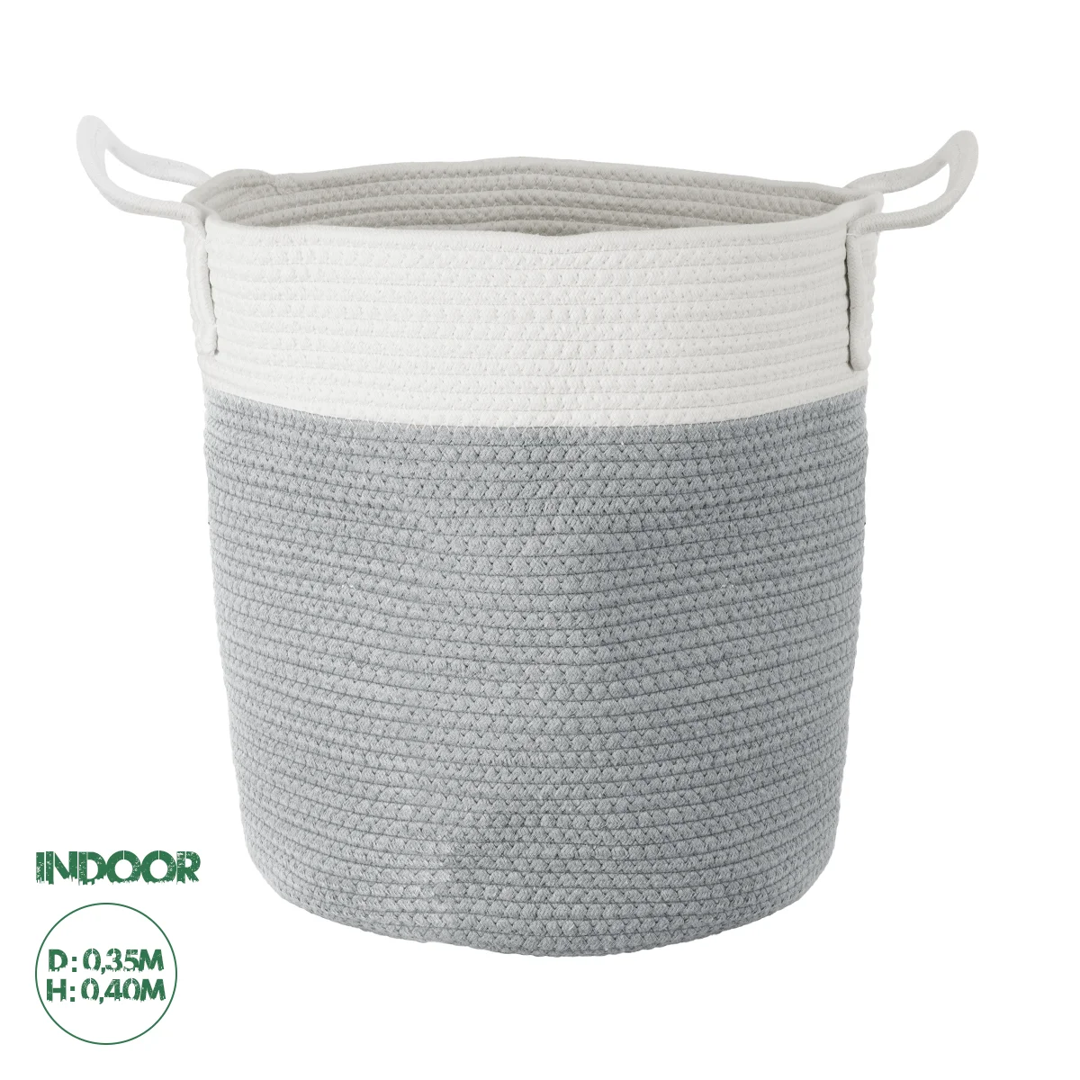 Φωτογραφία προϊόντος: GloboStar® Artificial Garden KASTELLORIZO 20198 Διακοσμητικό Πλεκτό Καλάθι - Κασπώ Γλάστρα - Flower Pot Γκρι με Λευκό Π35cm x Υ40cm