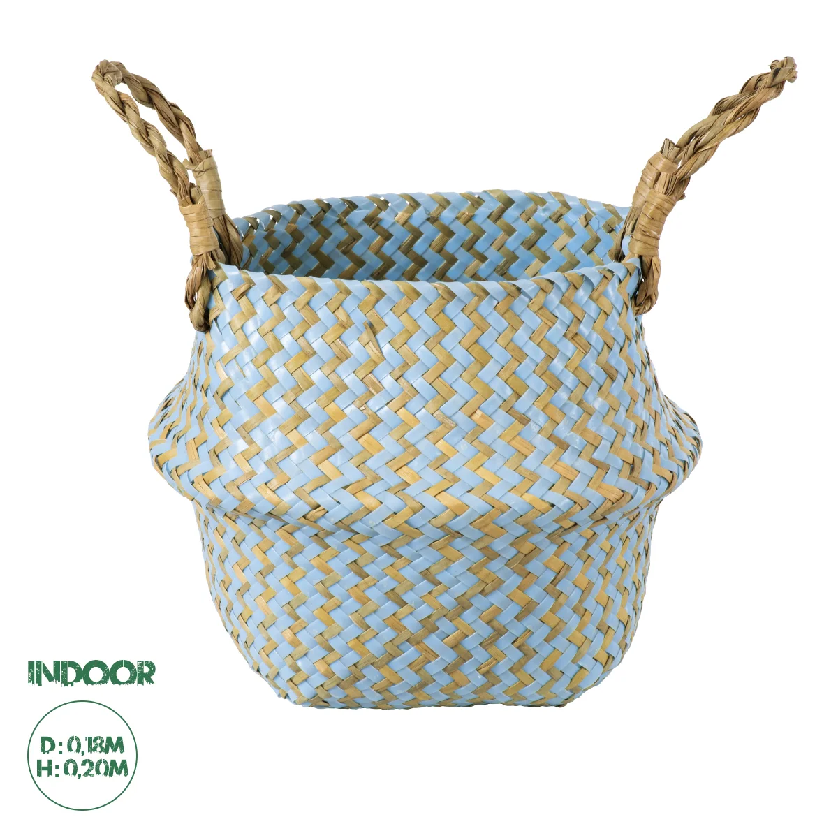 Φωτογραφία προϊόντος: GloboStar® Artificial Garden SKYROS 20340 Διακοσμητικό Ψάθινο Καλάθι - Κασπώ Γλάστρα - Flower Pot Μπλε με Καφέ Φ18cm x Υ20cm